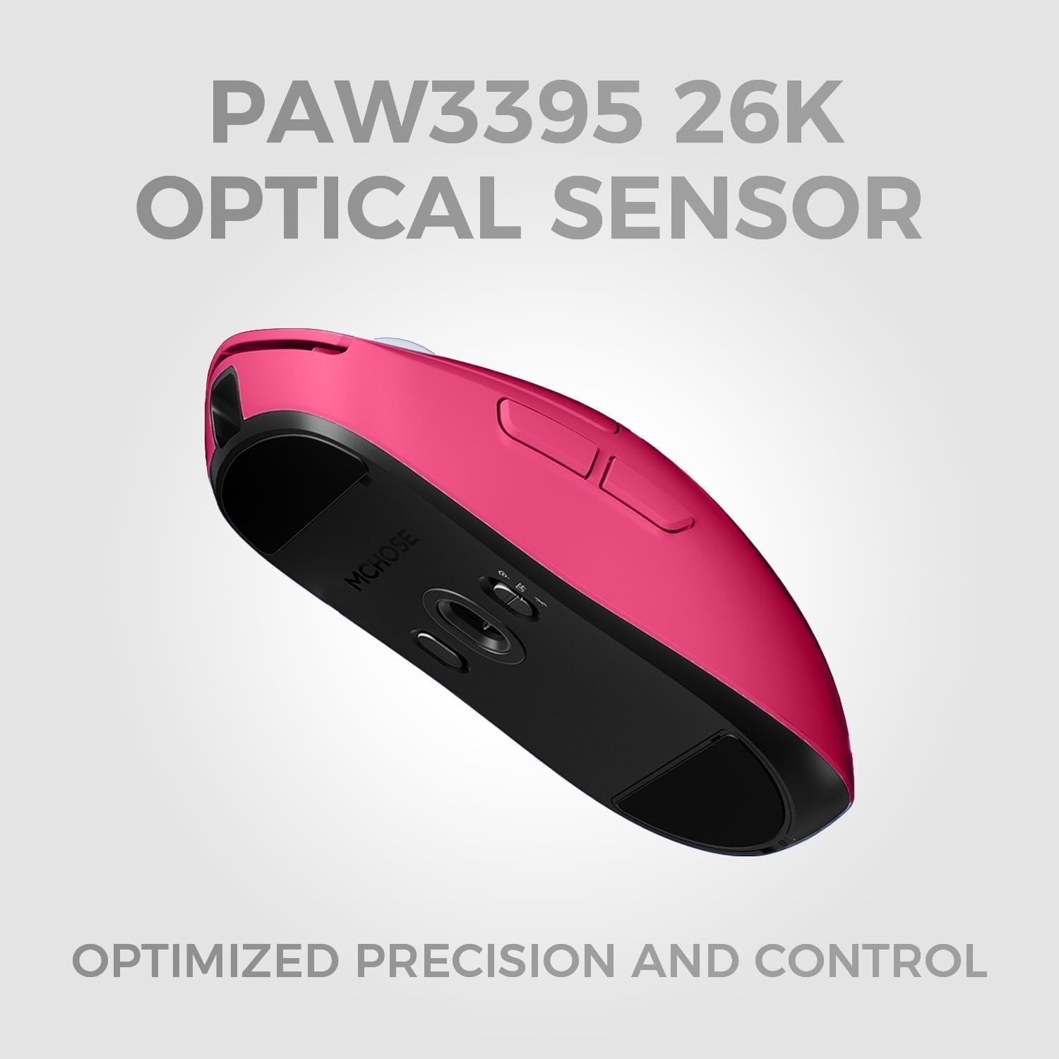 MCHOSE A5 Ultra Wireless Gaming Mouse, Tri-Mode Connectivity Lightweight 59 Grams, 8K Wired/4K Wireless Polling, PAW3395 26K DPI Optical Sensor - Rose Red image number 4