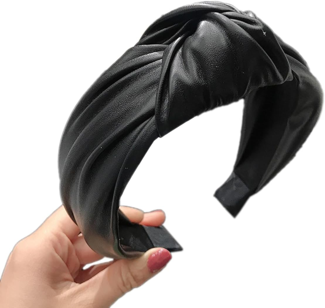 Faux Leather Headband with Knots, Women'S Knotted Wide Headband Headdress Hair Bands Hair Accessories for Women Girls for Daily Wear, Black image number 6