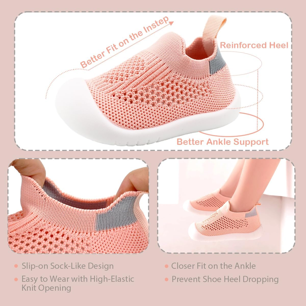 Lucckey Non-Slip Baby Socks Shoes, Breathable Toddler First Walker Shoes Lightweight Boy Girl Walking Shoes Baby Infant Kids Slippers with Soft Rubber Sole Slip-On Sneakers Outdoor Indoor image number 5