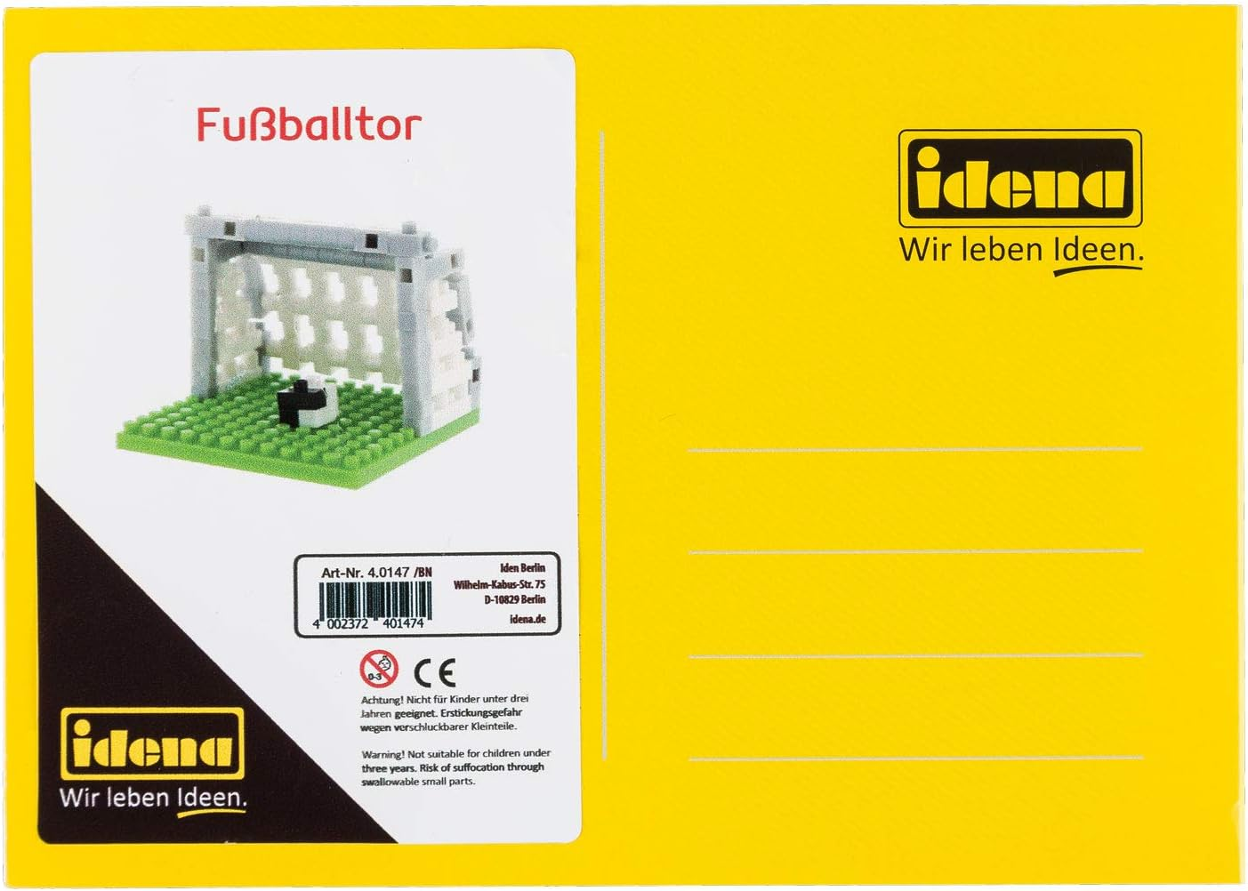 Idena 40147 - Football Postcard with a 3D Model Building Set with 142 Original Brixies Mini Building Blocks, Difficulty Level 1, Greeting Card or Gift for Children and Adults
