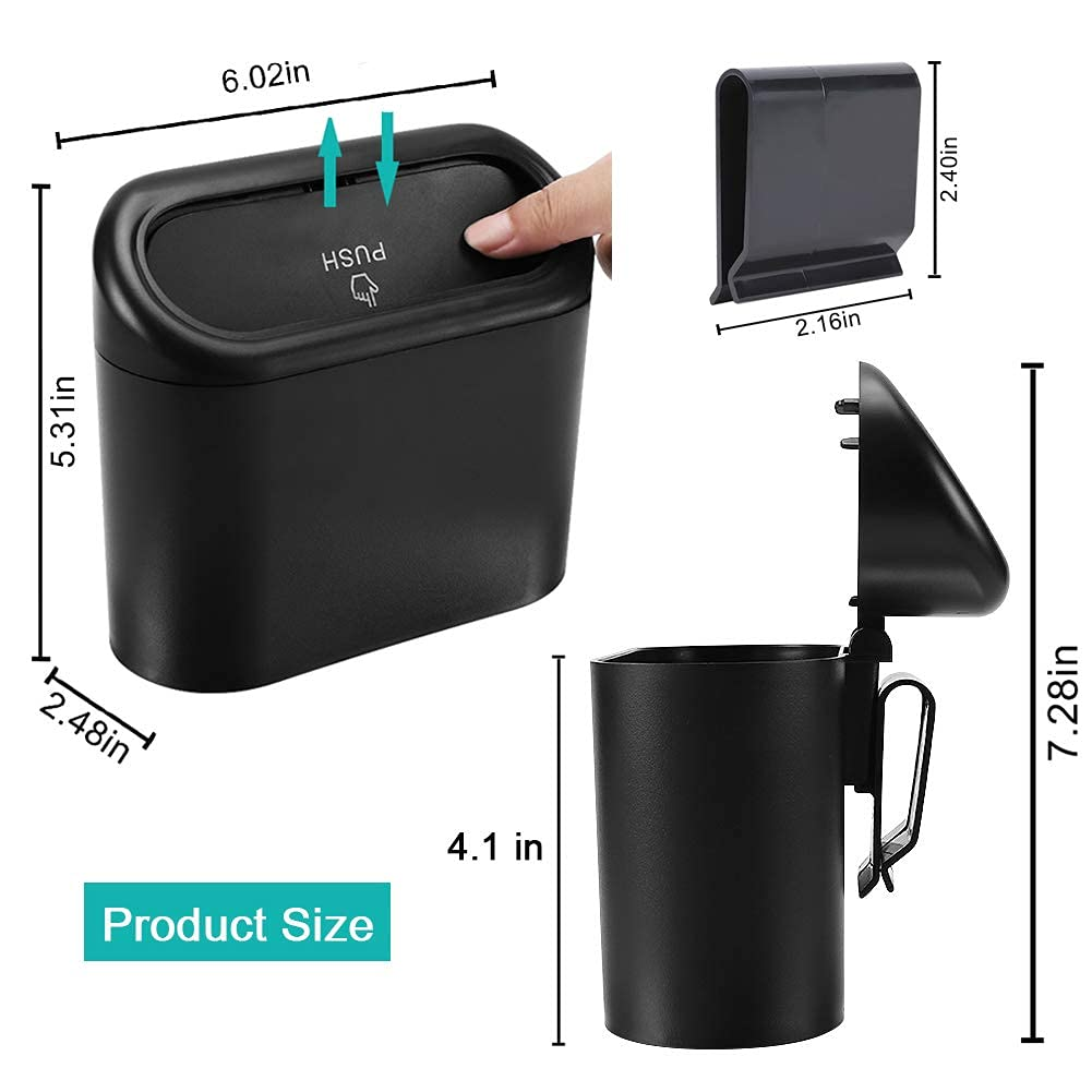 2 Pack Portable Hanging Mini Car Trash Can with 2 Rolls Car Trash Bags,Trash Can with Lid, Garbage Can for Car Office Home,Waterproof Odorless Garbage Can