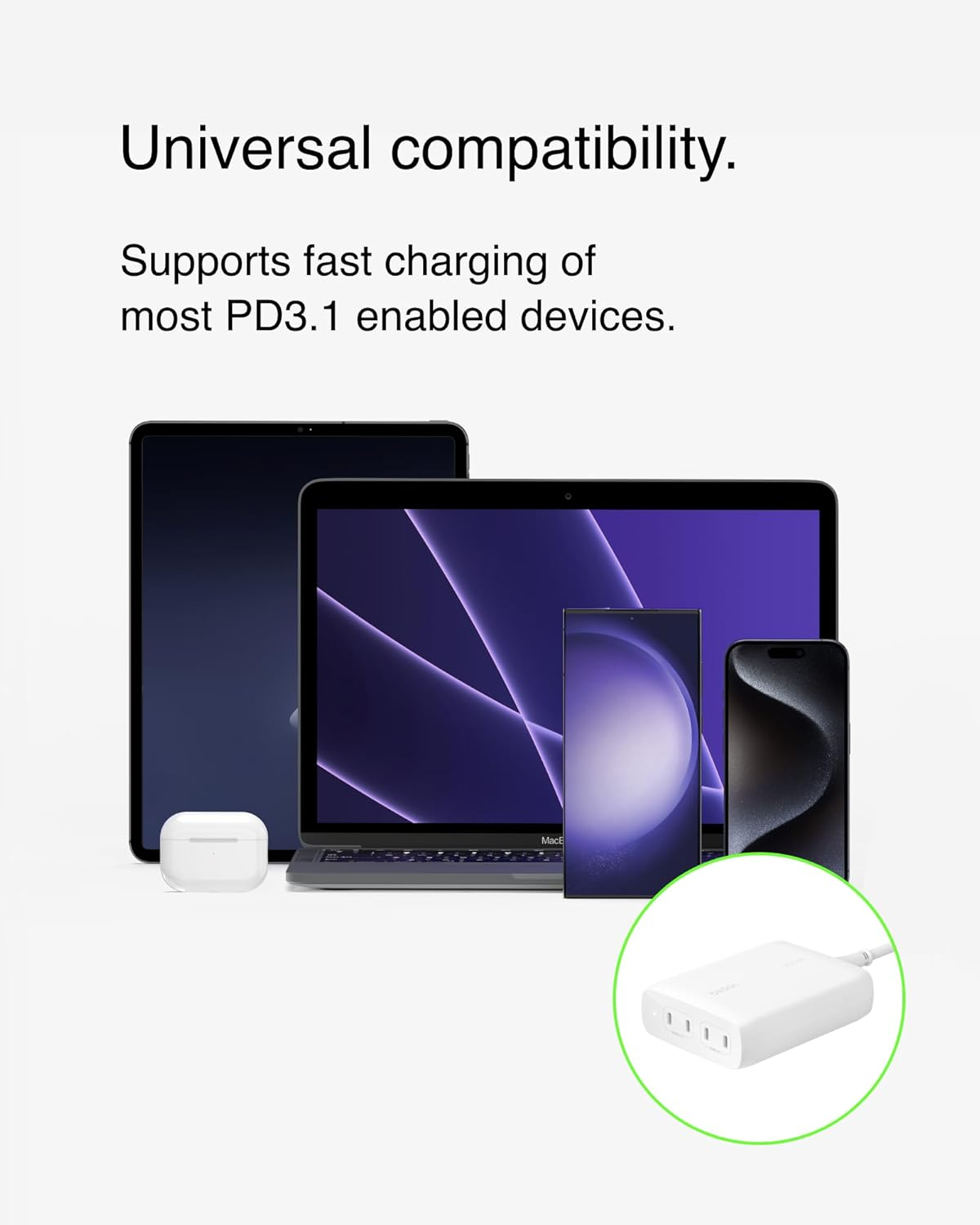 Belkin Boostcharge Pro 4-Port USB-C Gan Wall Charger, 200W Multi-Port Charger, USB-C PD 3.1 Fast Charge, 5Ft Power Cord for Macbook Pro, Iphone 16 Series, Ipad Pro, Galaxy S23, Google Pixel, & More image number 3