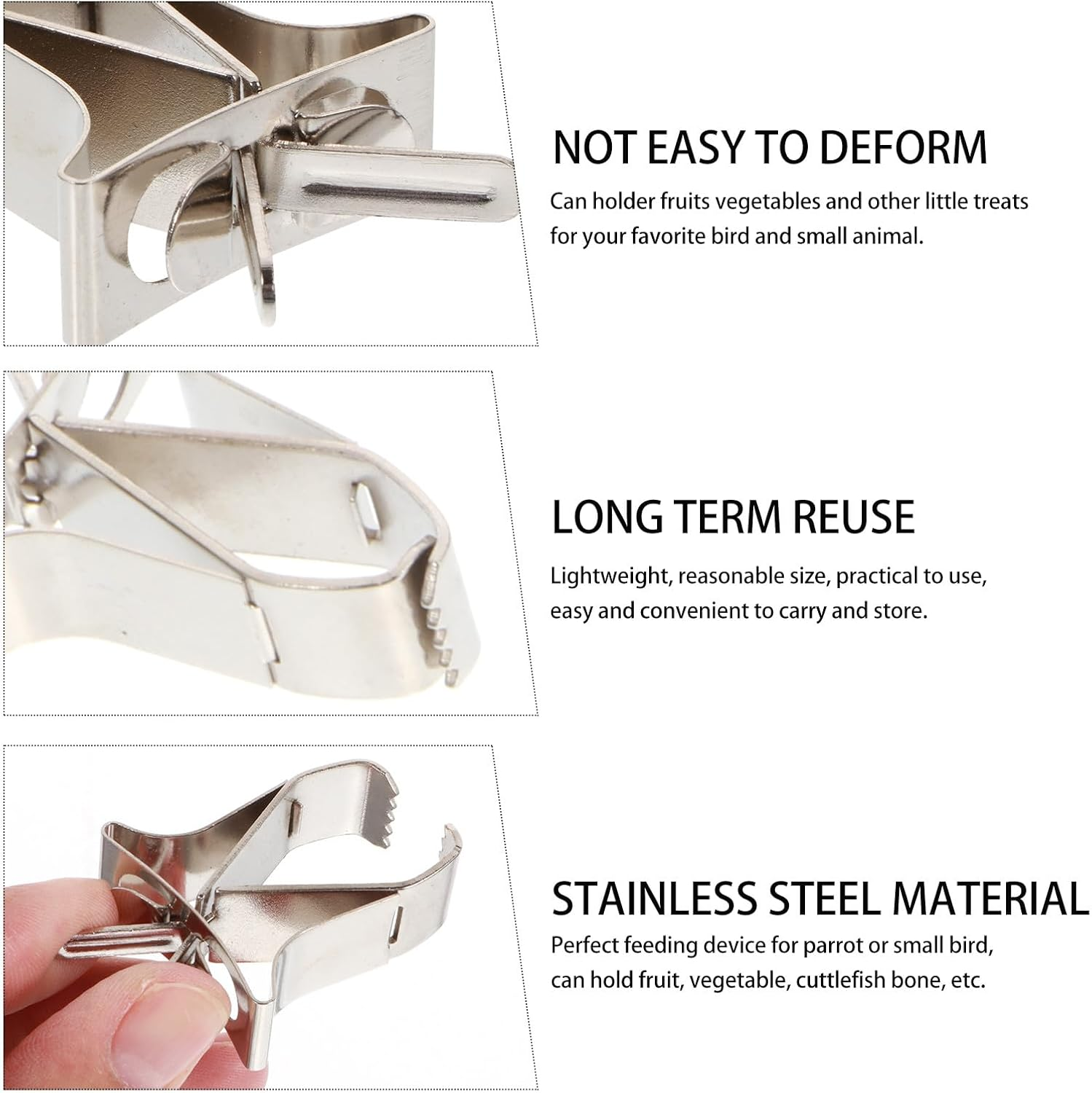 INOOMP 2Pcs Stainless Steel Clamps for Birds Vegetable Clips for Bird Cage Fruit Clips for Pet Parrot Multi-Function image number 6