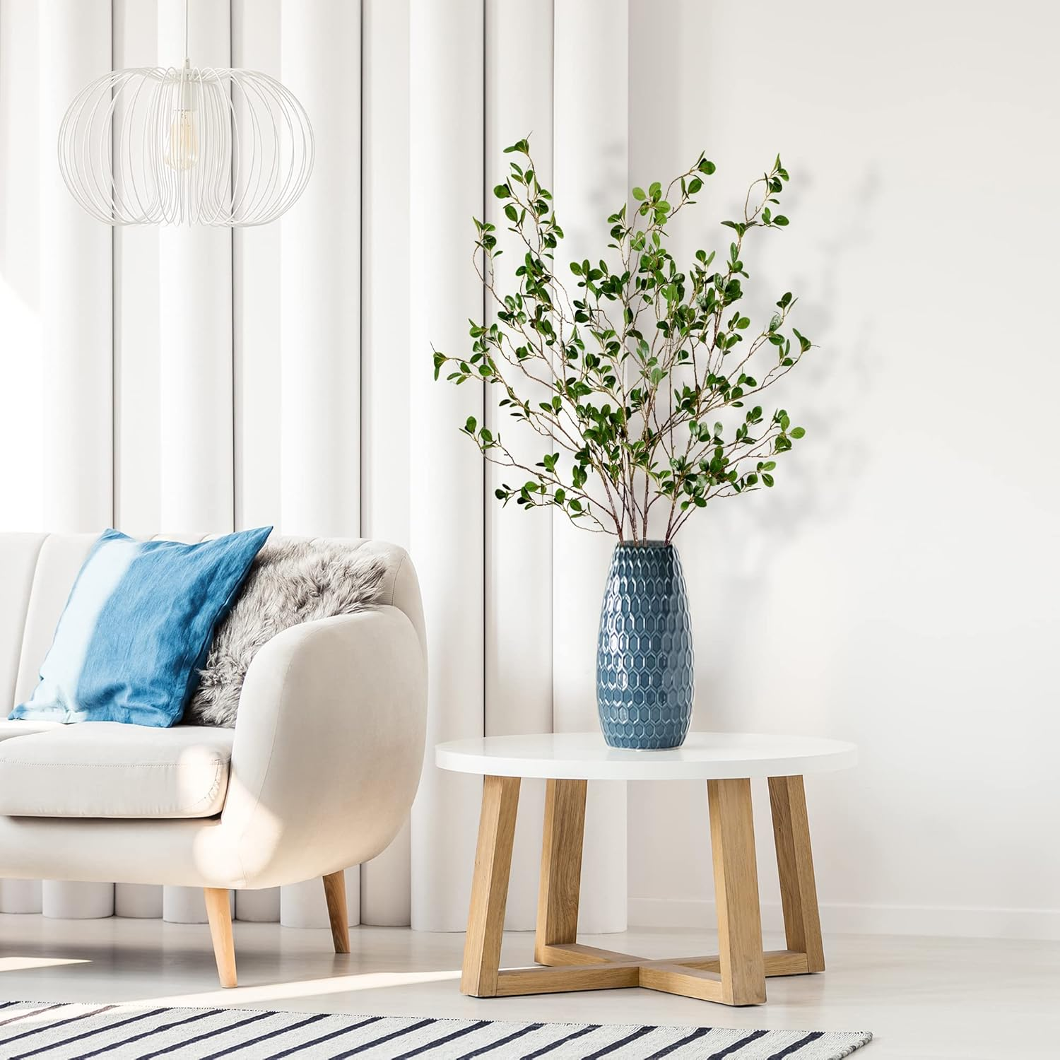 Sggvecsy 43&rsquo;&rsquo; 3Pcs Artificial Ficus Branches Faux Leaf Spray Green Eucalyptus Branches Artificial Greenery Stems Fake Ficus Twig Plants for Home Office Wedding Vase Filler Shop Decoration image number 5