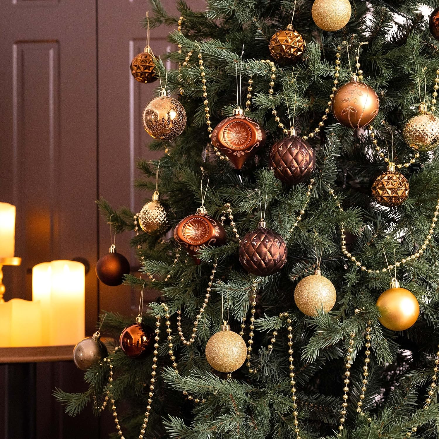 Valery Madelyn Christmas Ball Ornaments for Valentines Day, 9Ct Bronze Copper Brown and Gold Shatterproof Christmas Tree Decorations Set, 2.76 Inches Luxury Hanging Ornaments for Xmas Holiday Decor image number 4