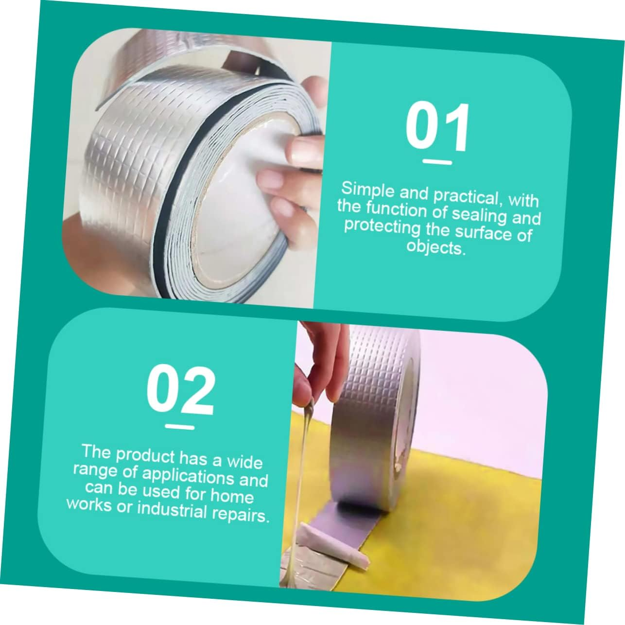 ULTECHNOVO 2Pcs Self-Adhesive Butyl Waterproof Aluminum Foil Seal Tape 5Cm X 3M Strong Roof Leak Repair Tape for Pipeline and Insulating Duct Sealing