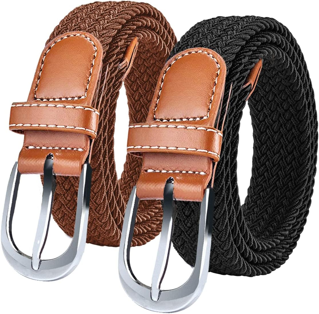 SWAUSWAUK Belts for Women X 2 Pcs - Ladies Belts for Jeans & Pants Elasticated Elastic Belt Women