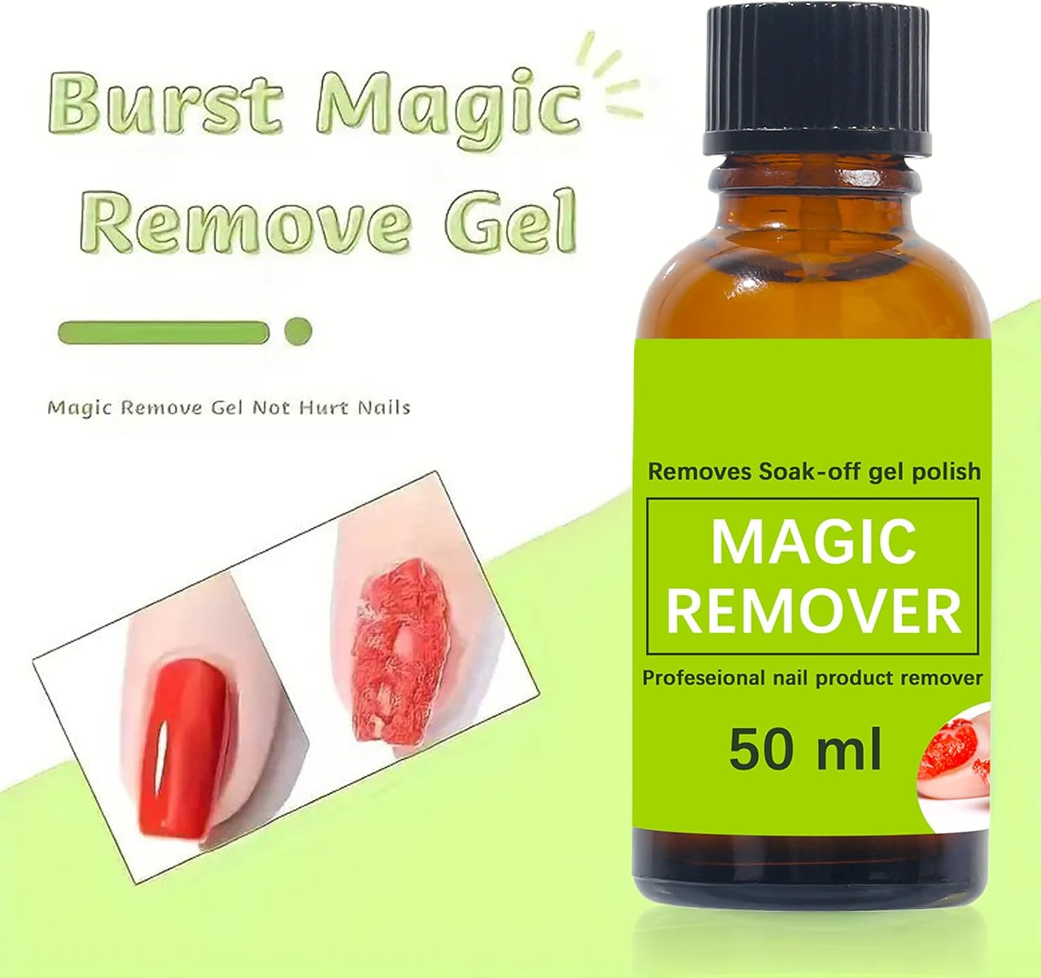 Qkbuza Acrylic Nails Remover,50Ml Soak off Gel Polish Remover - Natural Gentle Drop Supplies Removal for Home Women Girls Beginners image number 3