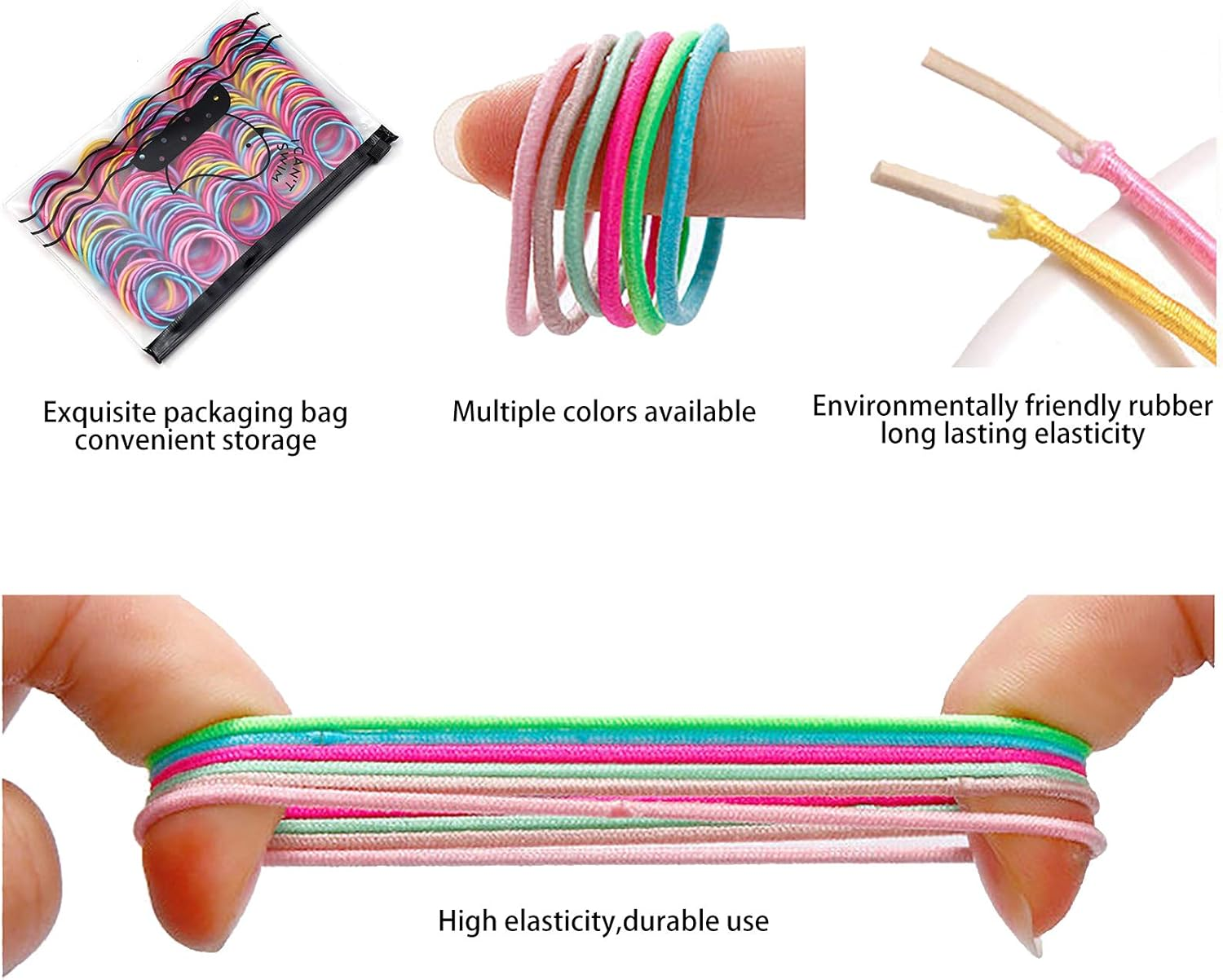Hanyousheng Pack of 200 Colourful Elastic Hair Bobbles, 2 Mm Multicoloured Hair Bands, Non-Metal, Ponytail Holder, Hair Accessories for Little Girls, Children image number 5