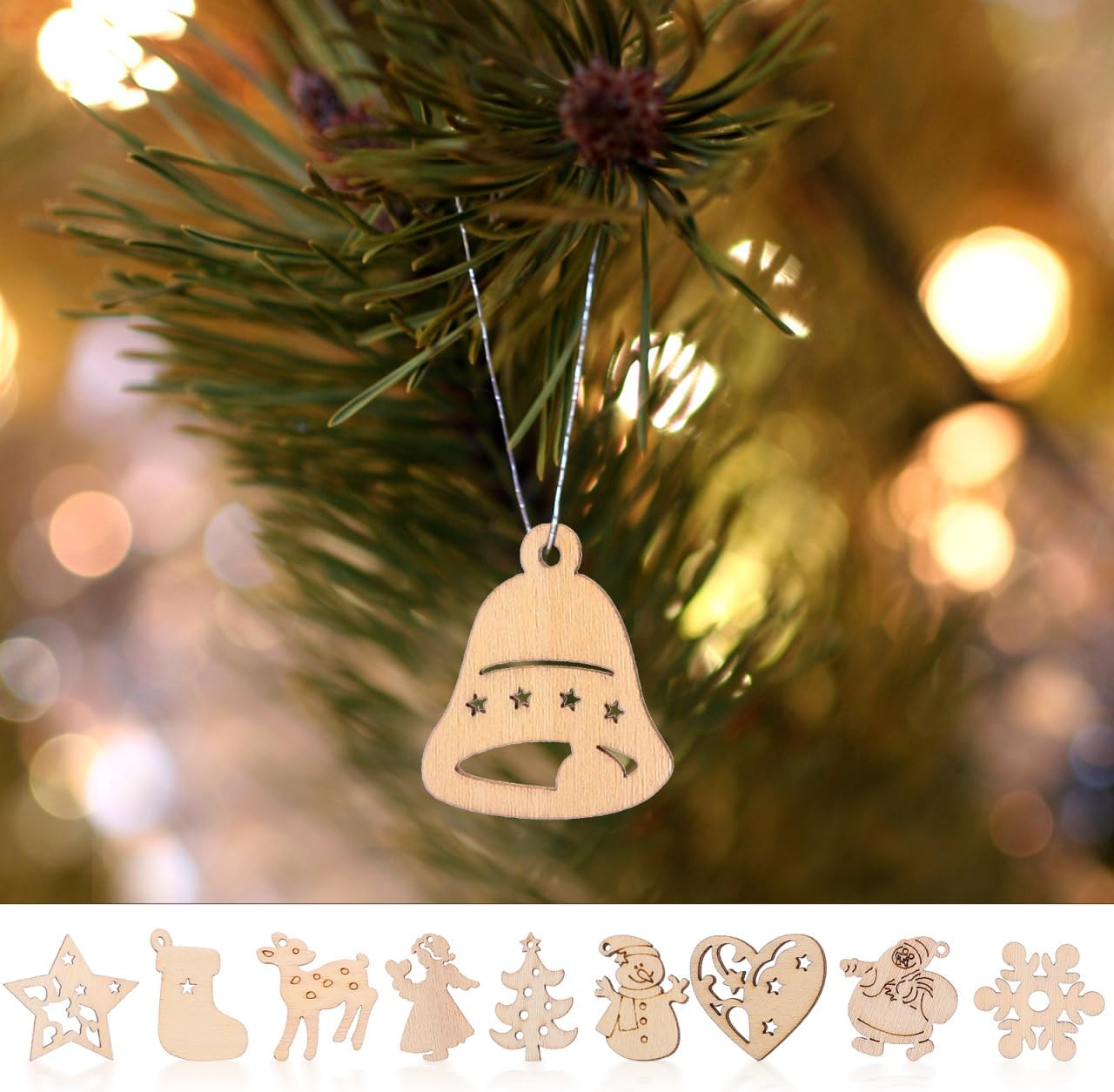 100Pcs Mini Unfinished Wooden Christmas Slice: DIY Christmas Blank Ornaments Wood Slice Cutout for Holiday Winter Xmas Tree Hanging Decoration image number 4