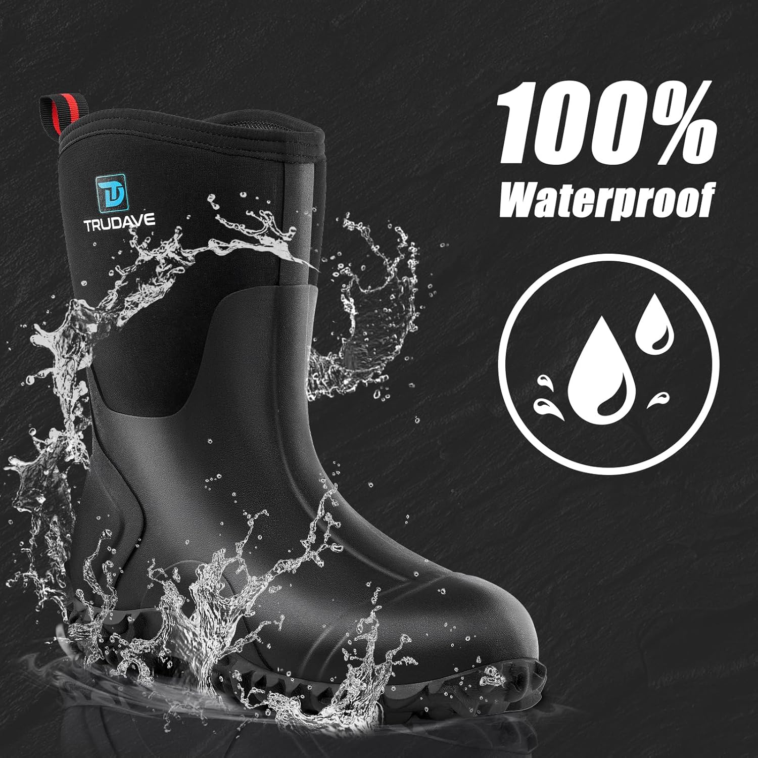 Trudave Rubber Boots for Women with Steel Shank, 6Mm Neoprene Mid Calf Rain Boots, Waterproof Insulated Mud Work Boots All Season, Size 5-11