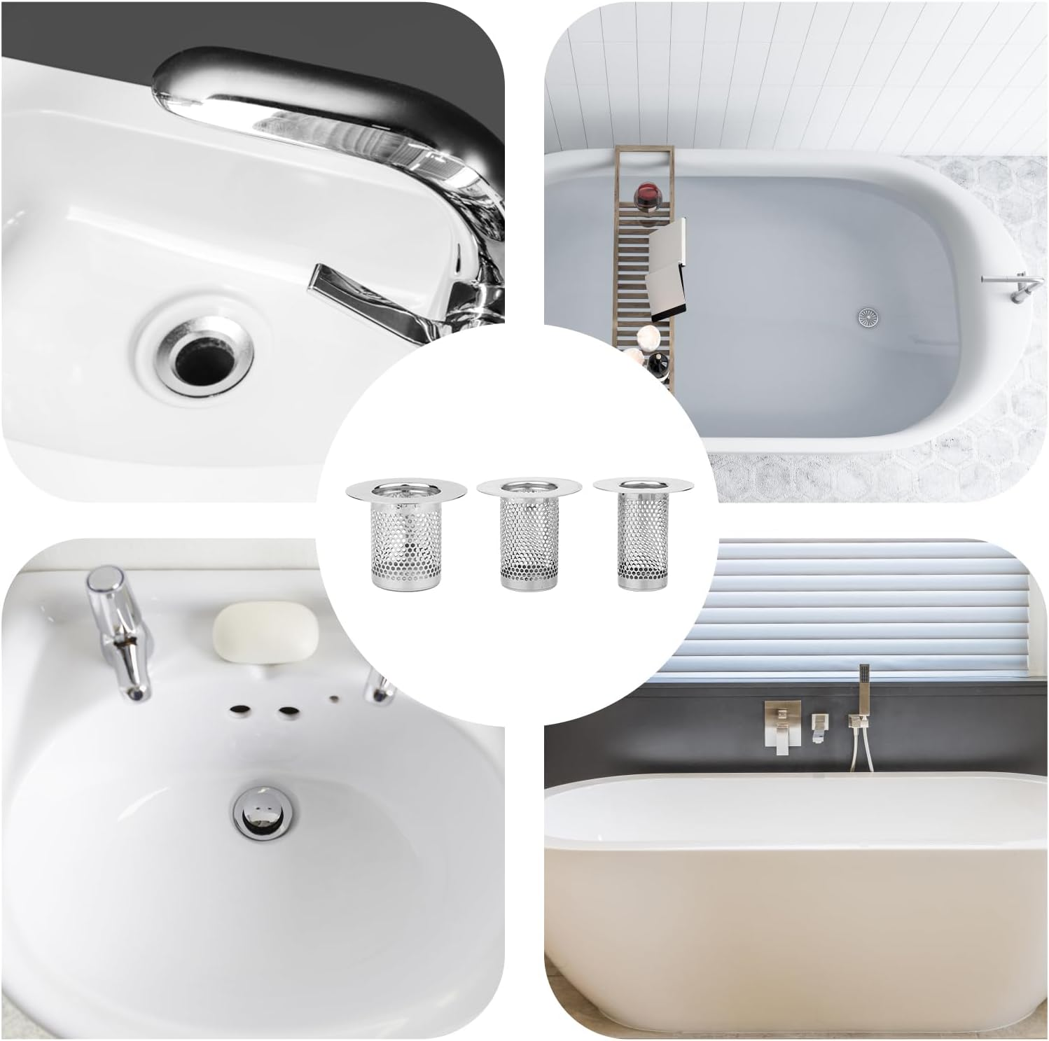 SAVITA 3Pcs Bathtub Drain Cover, Hair Catcher Shower Drain Stainless Steel Hair Catcher Hair Strainer Shower Drain Filter for Sink Strainer, Bathtub, M, B35048 image number 2