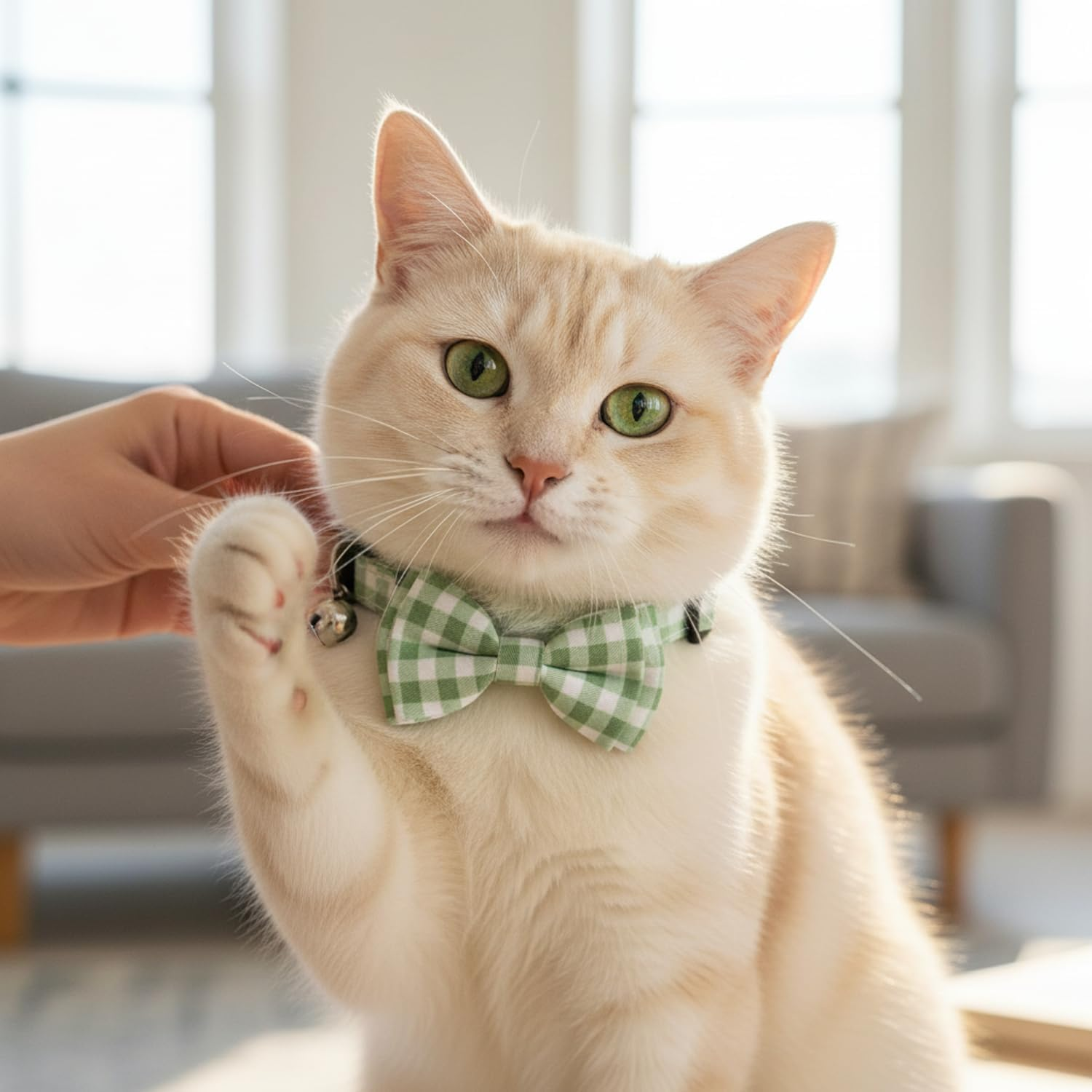 2 Cat Collar with Bell, Breakaway Safety Collar, Adjustable Cotton Fabric Cat Collar with Movable Bow Tie, Compatible with Small Dogs, Cute and Soft Design for Cats - CRFY - Green image number 5