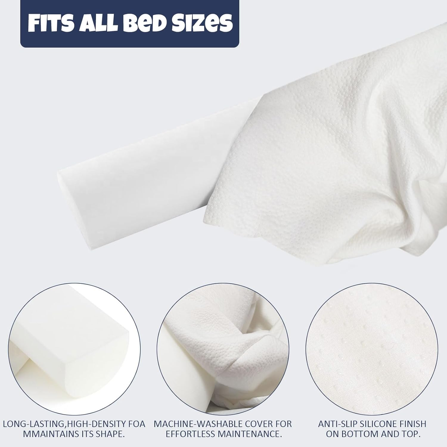 Bed Rail Guard for Toddlers Bed Guard Rail for Queen Bed with High-Density Memory Foam & Bamboo Fiber Cover Non-Slip Safety Bed Rail for Twin Full Queen King Beds image number 3