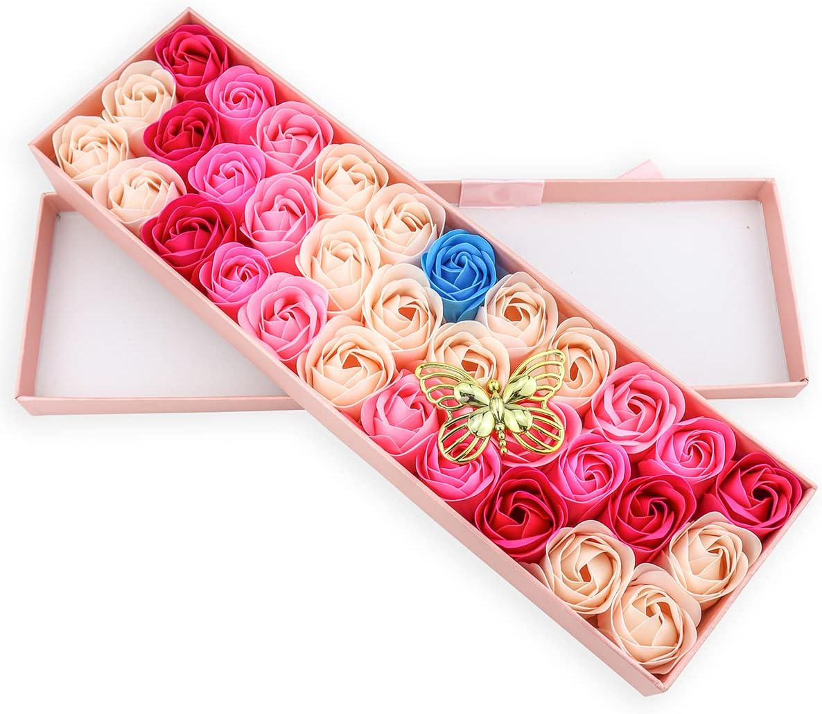 JIALEEY 33 PCS Floral Scented Bath Soap Rose Flower Petals, Plant Essential Oil Rose Soap Set Gifts Ideas for Her Women Girls Mom Valentine'S Day, Pink Gift Box image number 3