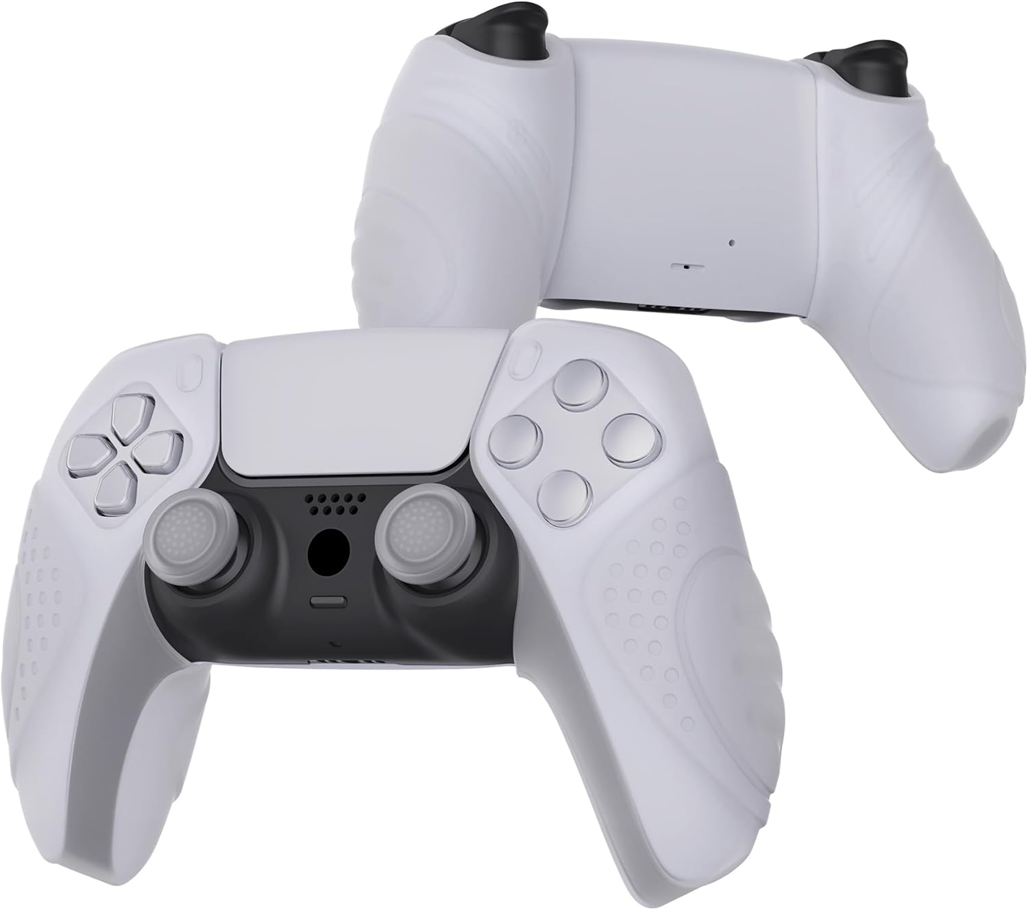 Playvital Guardian Edition Clear White Ergonomic Soft Controller Silicone Case Grips for Ps5, Rubber Protector Skins with Thumbstick Caps for Ps5 Controller &ndash; Compatible with Charging Station