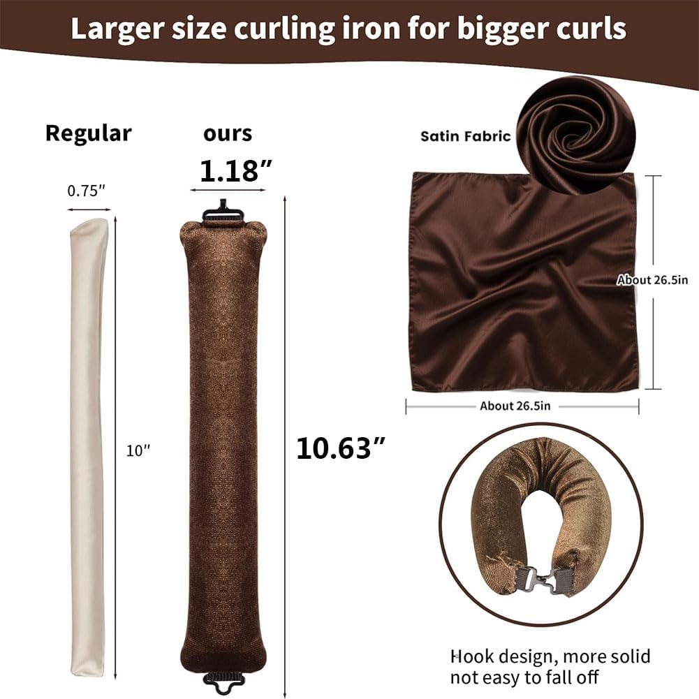 Aufondof Heatless Hair Curler Velvet, 4 Pcs Rollers for Overnight Curls to Sleep In, Overnight Blowout Rods Heatless Curls for Short Long Hair All Hair Types Styling Tools, Brown image number 1