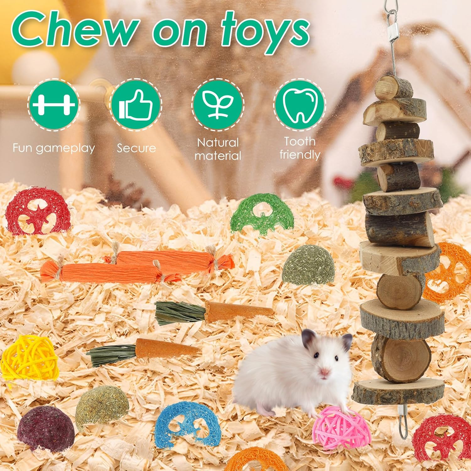 Bunny Chew Toys, 28Pcs Wood Rabbit Chew Toy for Teeth Bite Resistant Hamster Teething Toy Attract Attention Hamster Chewing Set Safe for Guinea Pig