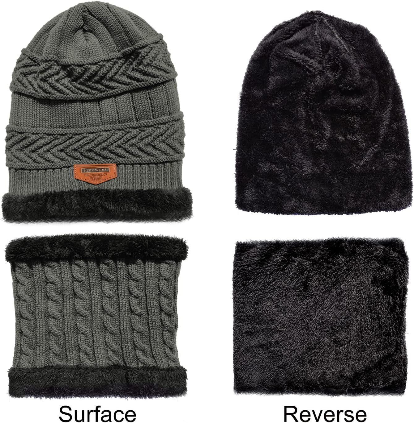 Yoklili Winter Knit Beanie Hat Neck Warmer Gloves Set, Fleece Lined Skull Cap Infinity Scarves Touch Screen Mittens for Men Women