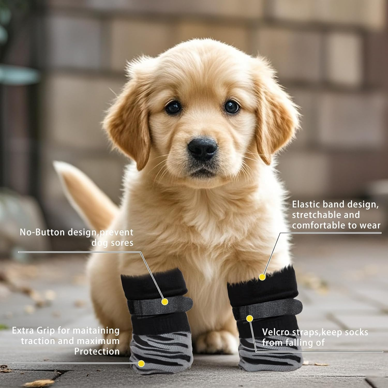 Anti Slip Dog Grip Sock with Adjustable Strap, 4Pcs Anti-Slip Dog Socks,Anti-Slip Dog Sock Dog Paw Protector Grip Sock,Non Slip Dog Sock anti Slip Paw Protectors Dog Sock,Anti Slip Dog Sock,M Size - Black, M Size image number 3