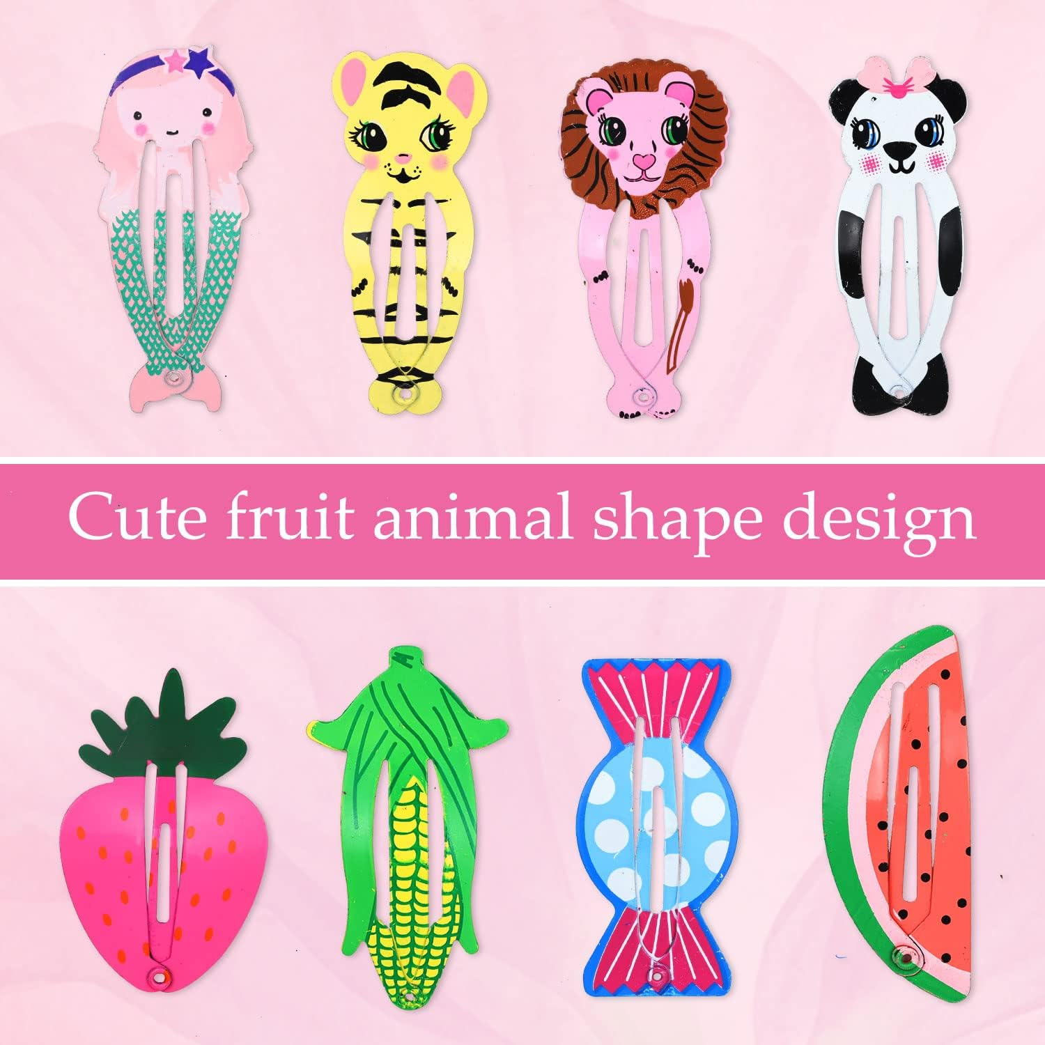 Cinaci 64 Pack Cute Cartoon Animal Fruit Pattern Anti-Slip Metal Snap Hair Clips Barrettes Hairpins Hair Accessories for Toddlers Kids Teens Little Girls Pets Dogs image number 2