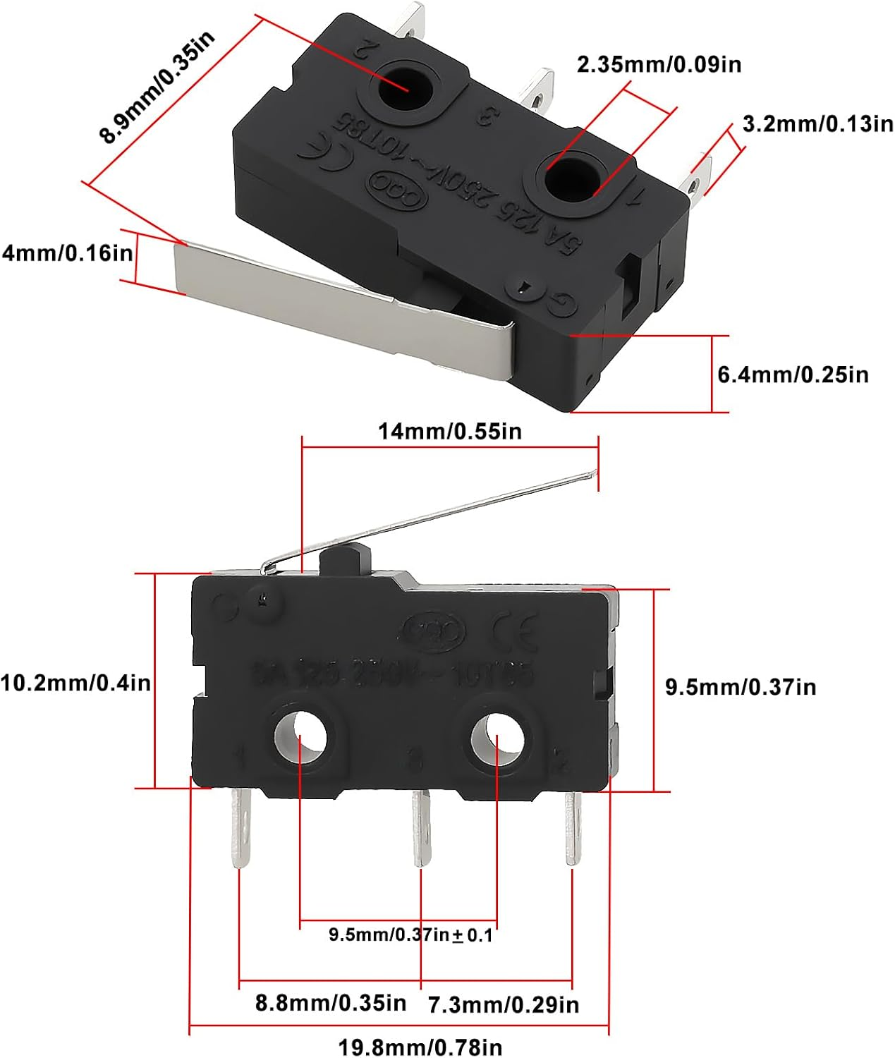 OTOTEC 10Pcs 3 Pin Mini Micro Limit Switch 5A 125/250V Lever Type Micro Switch for Electronic Equipment, KW11-3Z image number 6