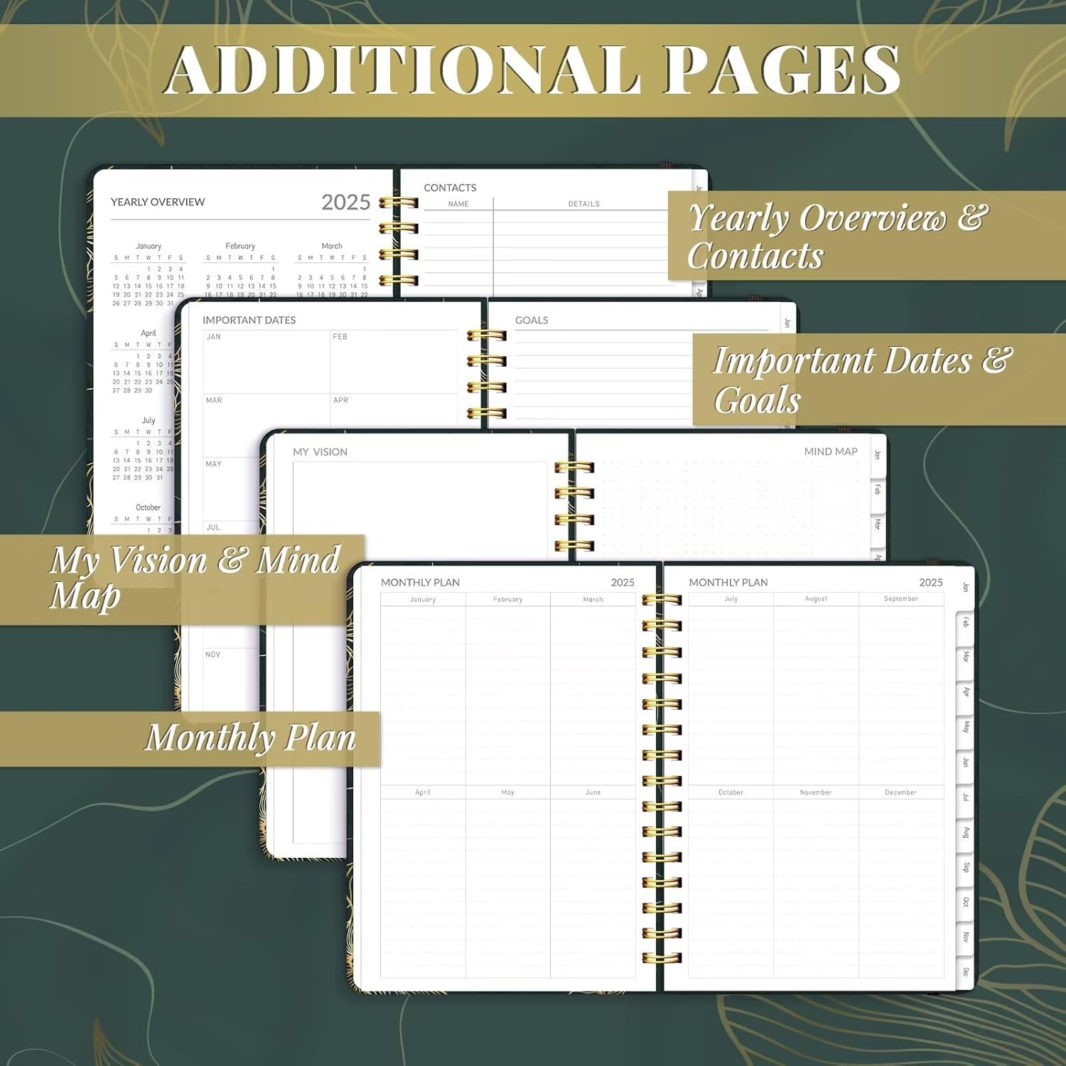 2025 Planner, A5 Weekly and Monthly Planners with Tabs, Spiral Bound Daily Calendar 2025, Agenda Organizers from Jan. to Dec., Hardcover Habit Tracker Journal 6.1" X 8.5" (Black Gold) image number 6