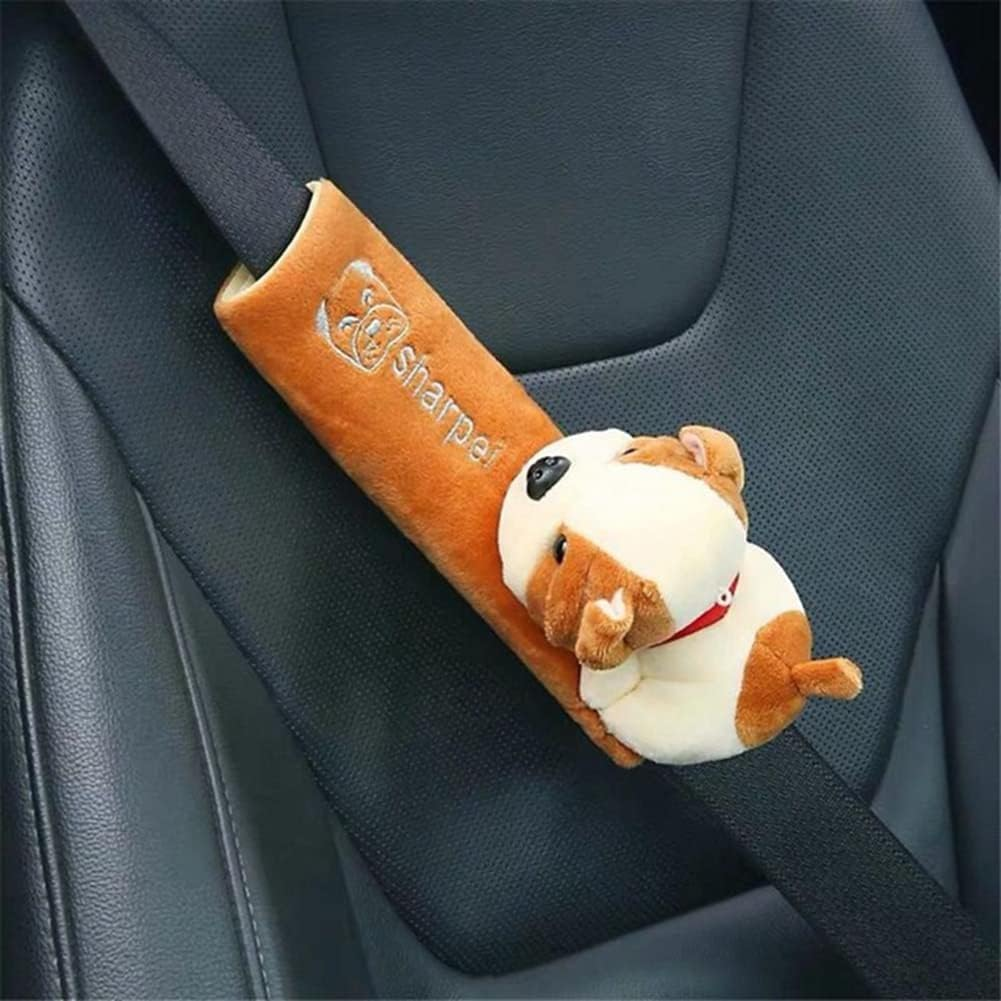 Katutude Car Seat Belt Cushion Car Seat Belt Strap Cover, Cute Animal Plush Shoulder Strap Pad Seat Belt Cover Adjustable Super Soft Belt Protector for Kids Adults, Brown Dog - Gray Dog image number 7