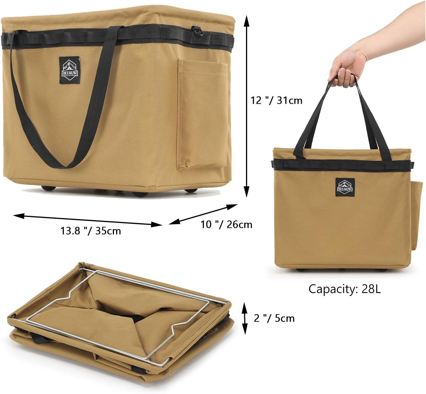 Camping Storage Bag Multifunctional Collapsible Tactical Bag, Car Trunk Organizer for Tool, Cookware Carry Bag, Picnic Basket for Outdoor, Travel, Hiking, Camper, RV (Khaki) image number 2