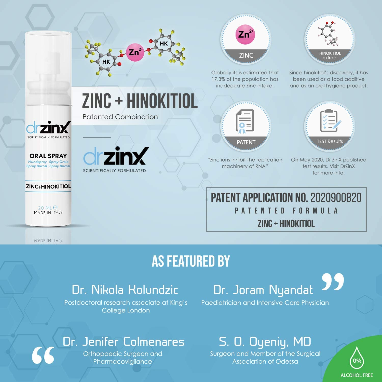 Drzinx Breath Freshener Spray, Long Lasting Peppermint Bad Breath Treatment, Hydrating Oral & Throat Spray with Zinc and Hinokitiol (Thuja) Peppermint and Eucalyptus, Alcohol Free 200+ Sprays image number 2