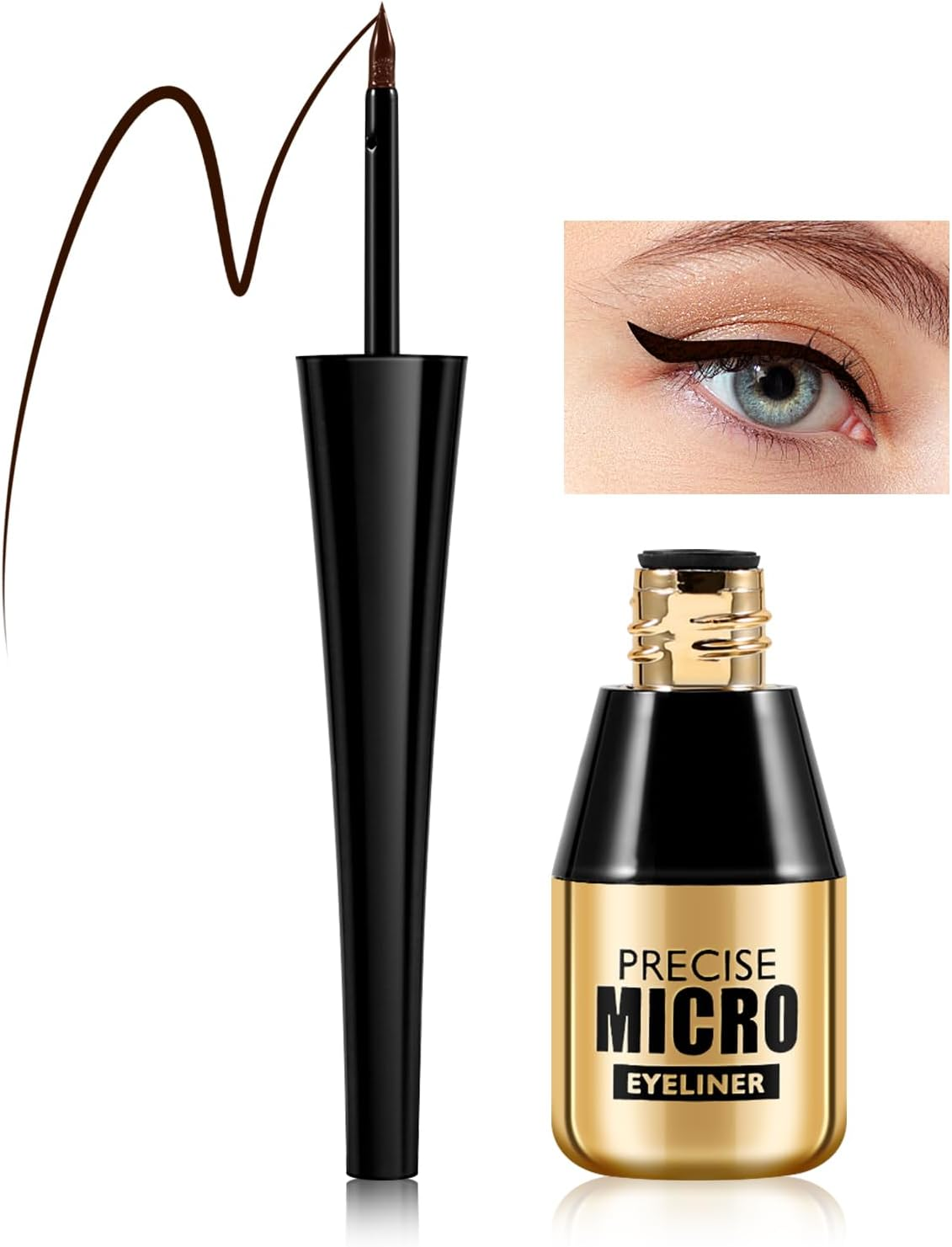Boobeen Liquid Eyeliner Waterproof Liquid Liner, Matte Black & Brown, Precise Micro Tip Eyeliner Applicator, Longwear Liner for Bold Looks