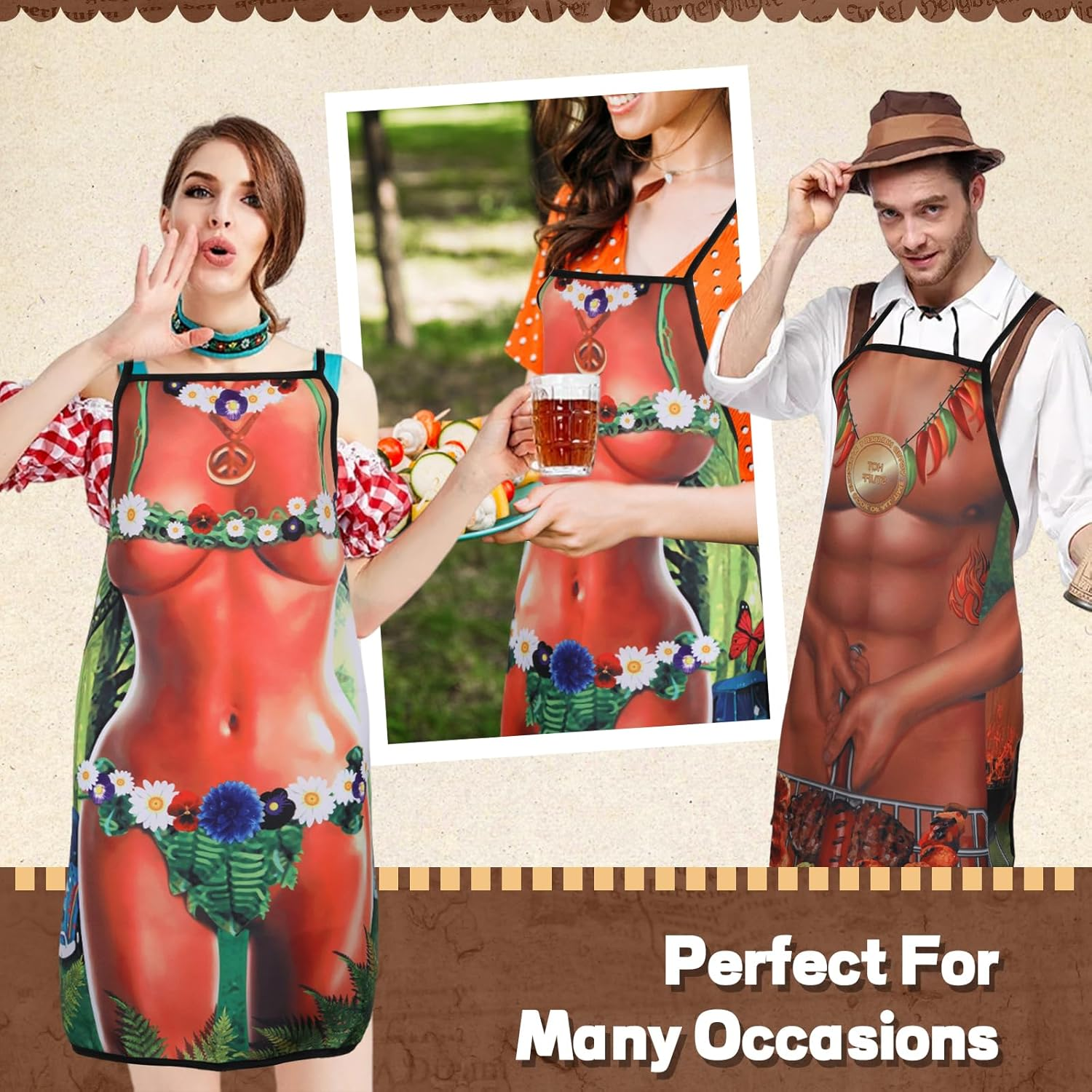 Funny BBQ Apron for Men and Women - Adjustable Kitchen, Oktoberfest, Work, Painting, Couples Cooking, Gardening Apron, Style 3, 60 X 74 Cm image number 2