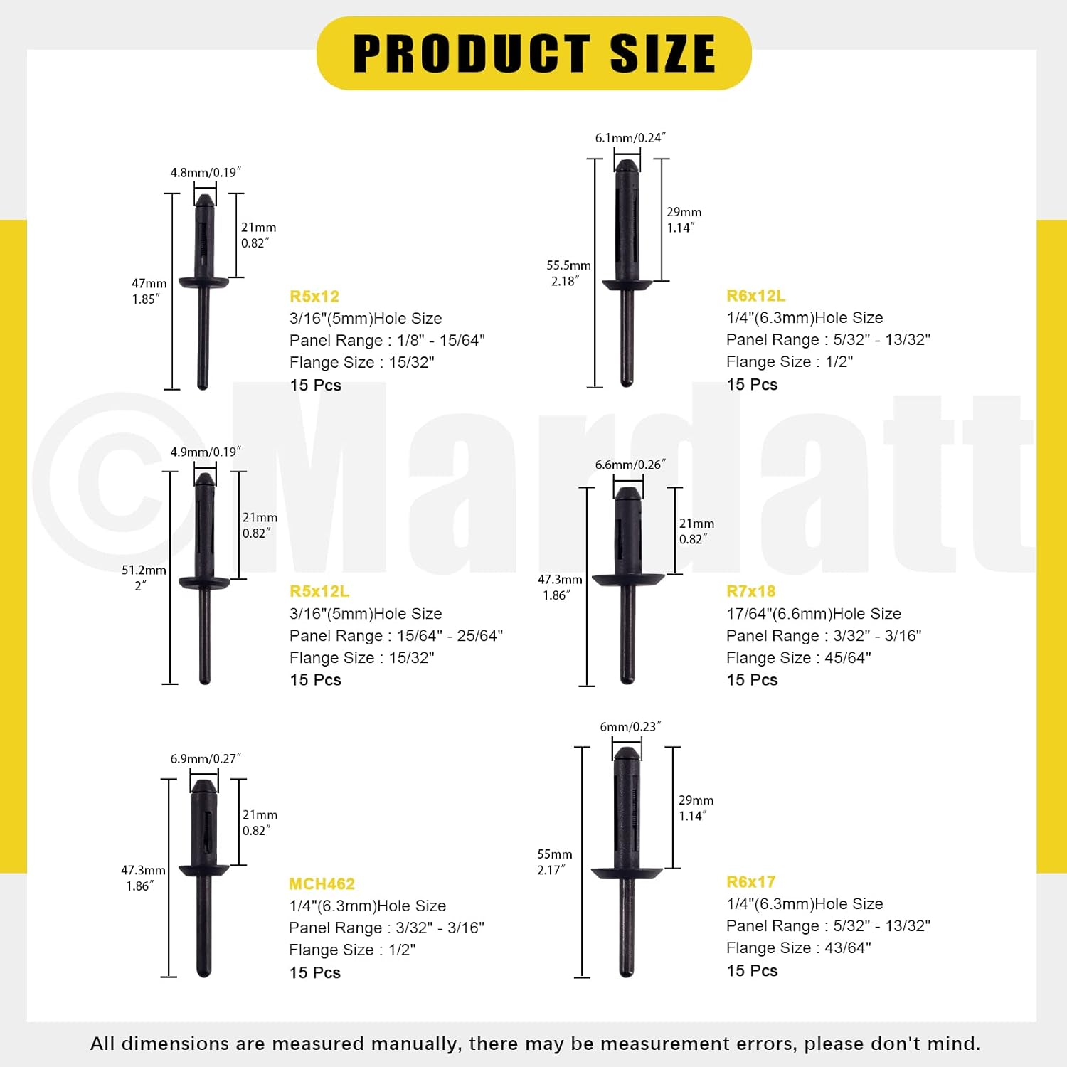Mardatt 92 Pcs 6 Sizes Nylon Blind Rivets Assortment Set with Plastic Rivet Gun Set and Bonus Fastener Removal Tool for Automotive and More