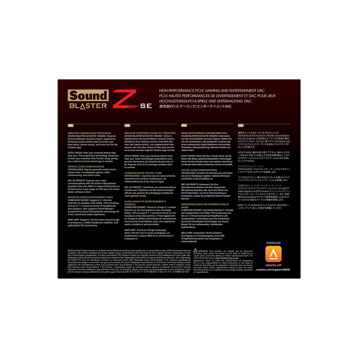 Creative Sound Blaster Z SE Internal Pci-E Sound Card and DAC Headphone Amplifier 116Db SNR Discrete 5.1/Virtual 7.1 Surround Dolby Digital DTS image number 6