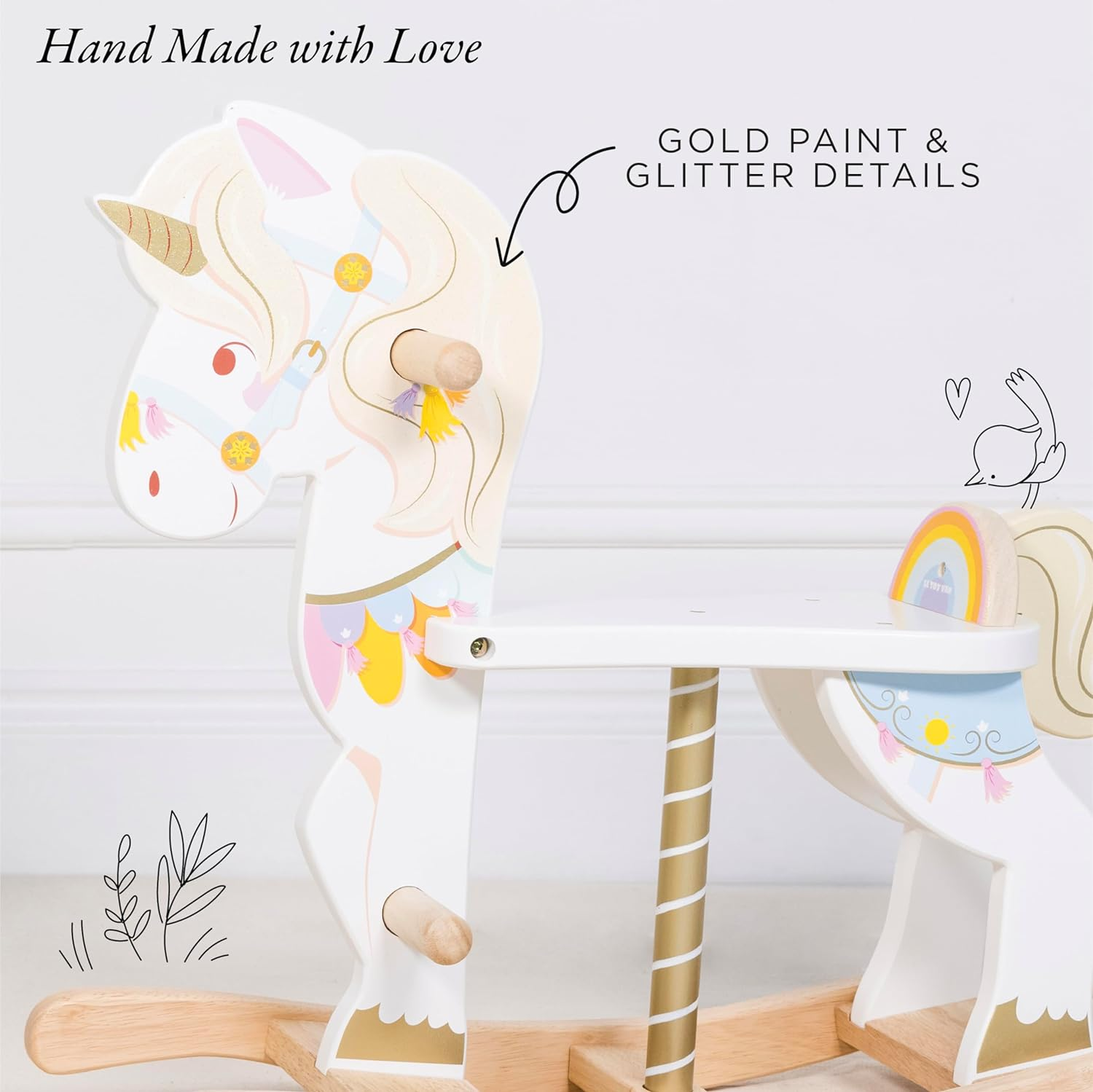 Le Toy Van - Petilou Wooden Multi-Sensory Colourful Wooden Pastel Rocking Unicorn Carousel Toy for Toddlers | Unisex Rocking Horse - Suitable for 1 Year Old + image number 6