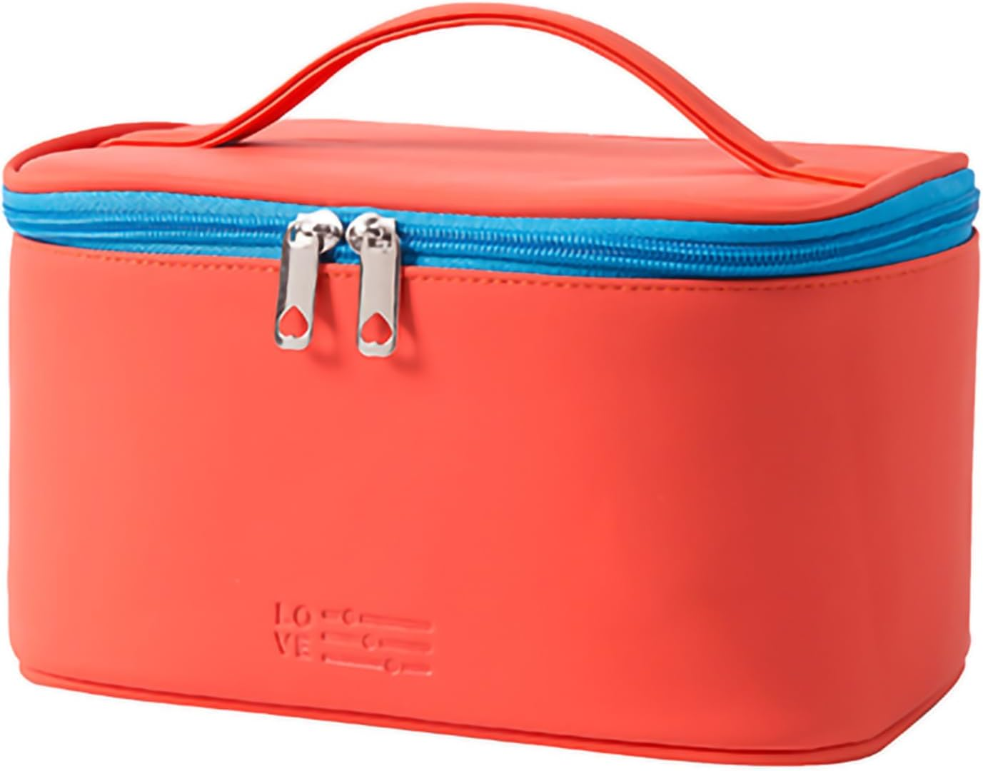 Light Blue PU Leather Travel Water-Resistant Makeup Bag for Women, Large Capacity Organizer with Handle, Cosmetic Bags for Travel Essentials