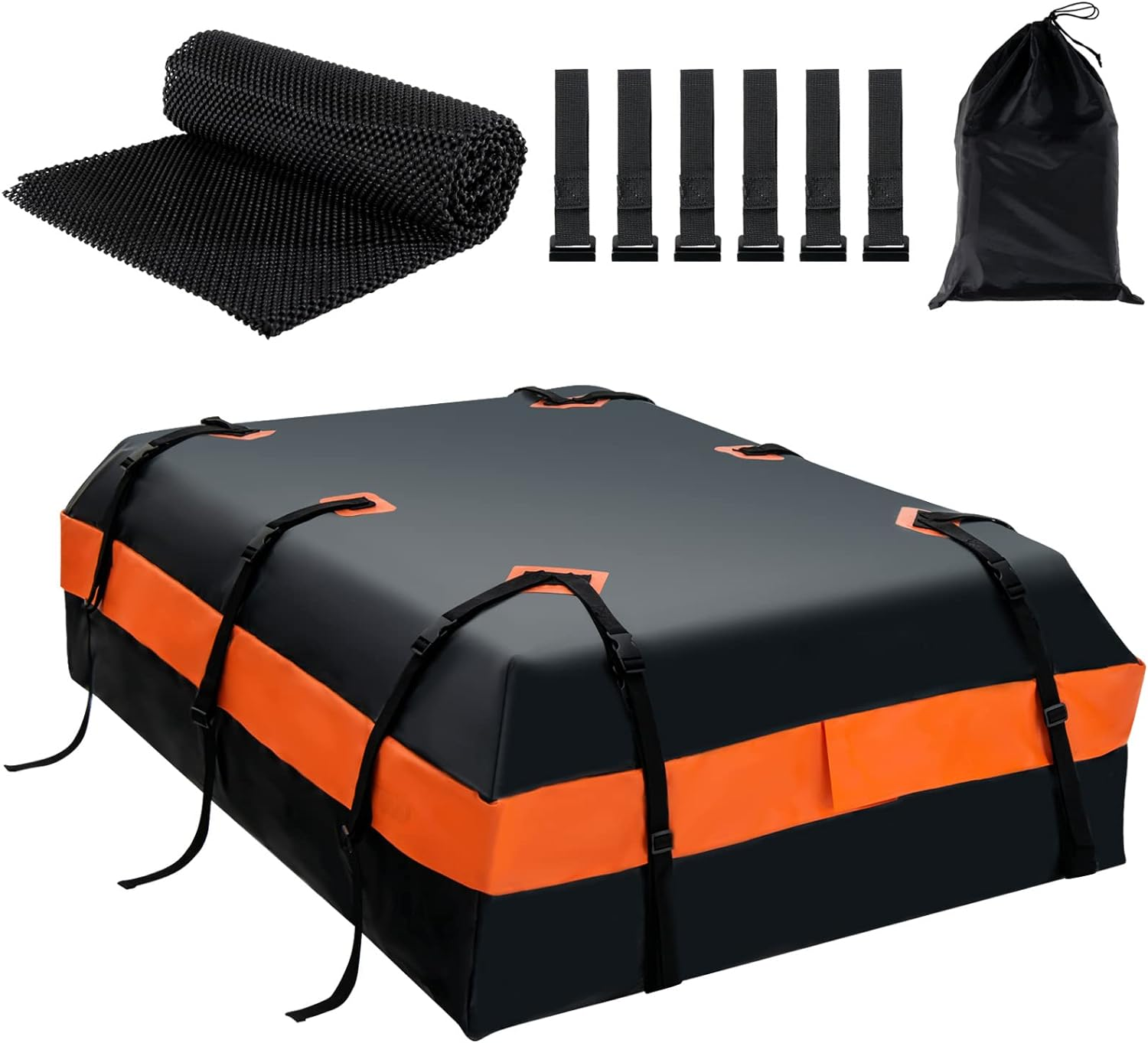 Costway 595 L Rooftop Cargo Carrier, Waterproof Car Roof Bag for All Vehicles With/Without Rack, Roof Top Luggage Bag, Anti-Slip Mat, 10 Reinforced Straps, 6 Door Hooks Included (595L) image number 4