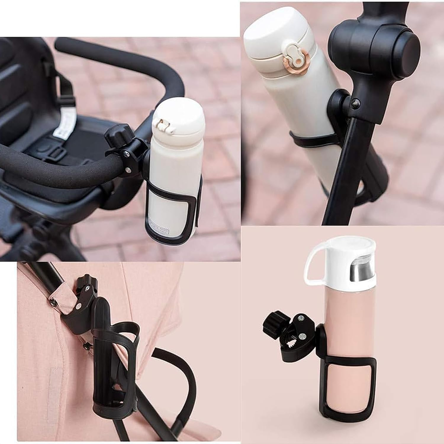 Stroller Cup Holder, Universal Stroller Bike Stroller Cup Holder, 360 Degree Swivel Adjustable Beverage Coffee Bottle Organizer for Baby Bottles, Bikes and Drink Bottles image number 4