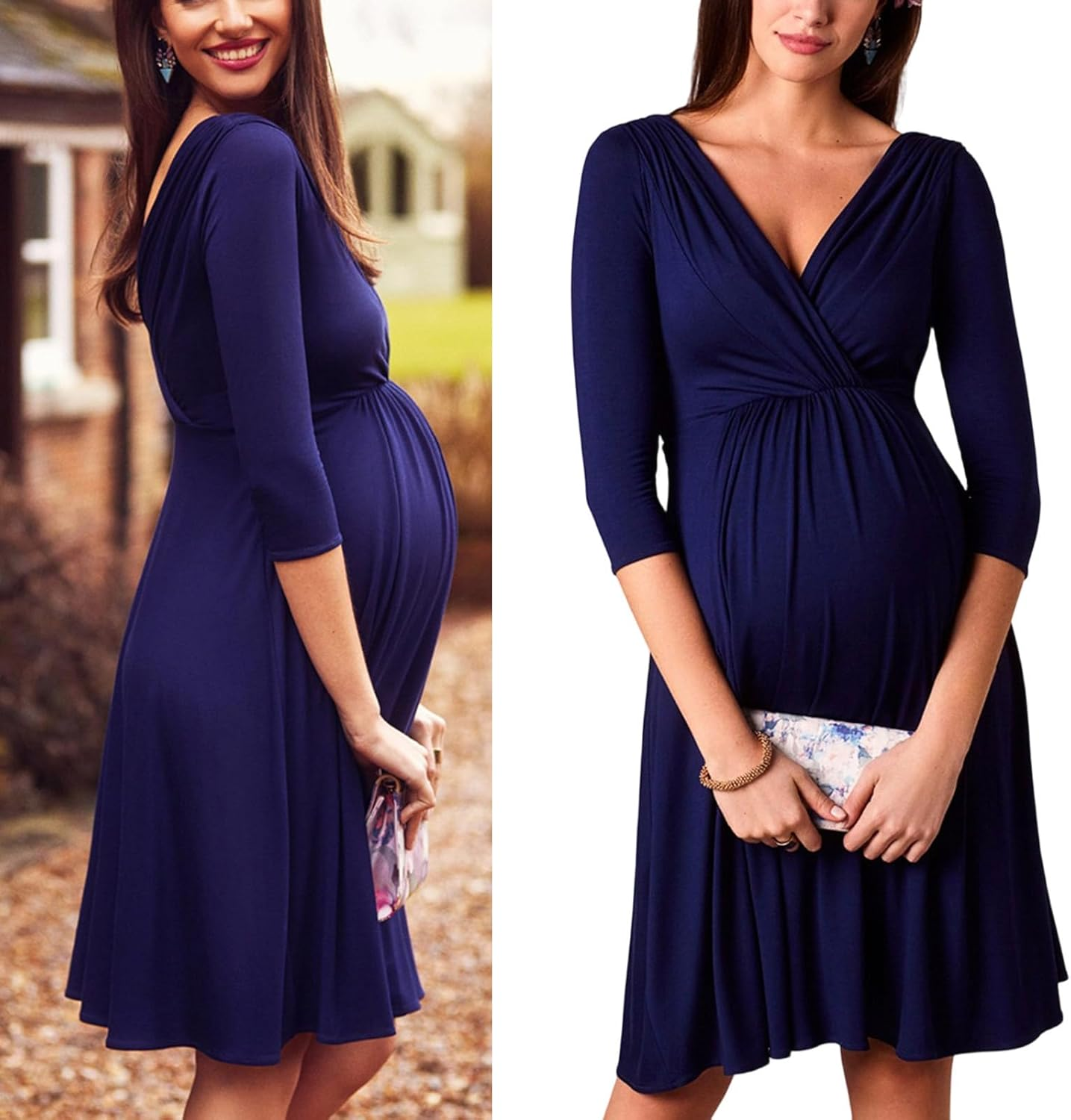 Maternity Pregnancy Dress with Hide Nursing Zipper Breathable Cotton Fabric Elastic Waistband for Expecting Mothers Cotton Maternity Dress for Breastfeeding image number 4