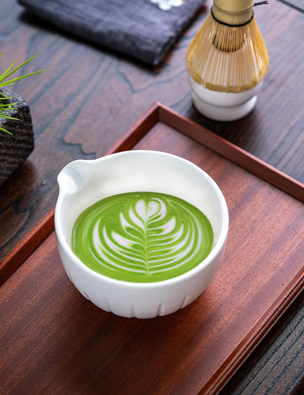 TANG PIN Matcha Set - Match Bowl and Whisk | Matcha Scoop Matcha Stand (Chasen Holder) 4Pc Perfect Matcha Kit for Matcha Tea Ceremony (White) 5.4*4.7*3.0 - Mottled Green image number 3