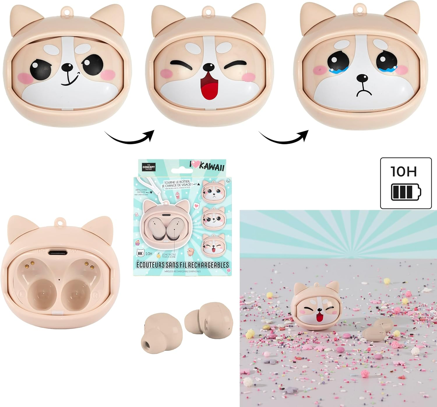 THE CONCEPT FACTORY, HT0153 Kawaii Multiface Wireless Headphones, Unique Kawaii Design, Excellent Sound Quality, Comfort and Ergonomics, Long Battery Life image number 1