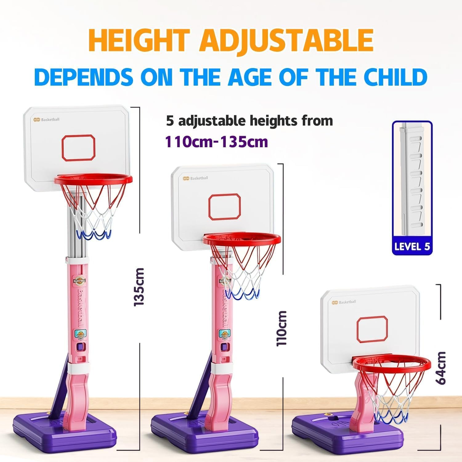 Toddler Basketball Hoop, Pool Basketball Hoop for Kids 2-8, Height Adjustable Indoor Outdoor Mini Basketball Hoop with 4 Balls, Basketball Toys Gifts for 2 3 4 5 6 7 8 Years Old Boys Girls