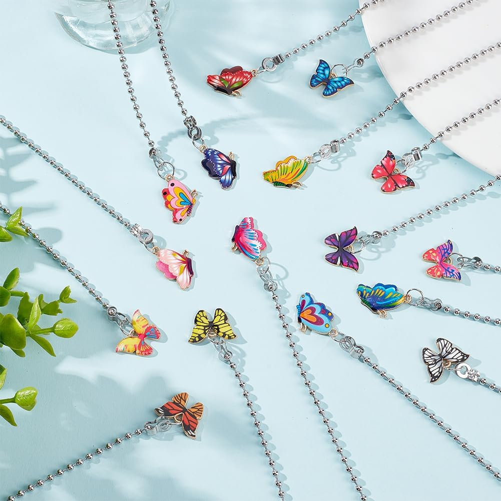 WEBEEDY Pack of 16 Butterfly Ceiling Fan Pull Chain Enamel Butterfly Pendant Pull Chains Extensions Decorations Ball Bead Chain with Connector for Decor Replacement image number 4