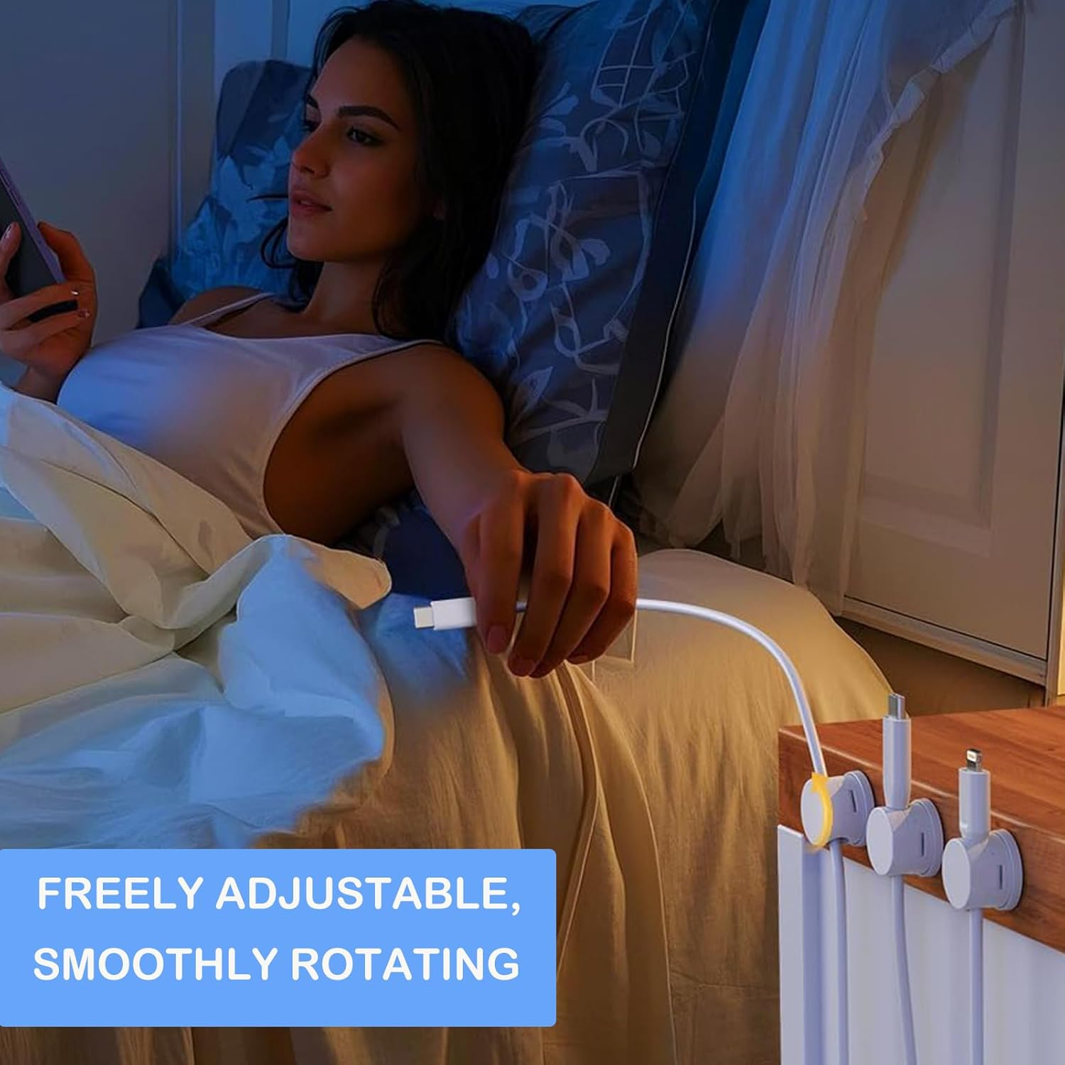 Upgrade Rotatable Cord Organizer,6 Pack Magnetic Cable Clips for Desk,Phone Cord Holder with 360 Rotation,Adhesive Cable Holder Cable Management Clips for Home Nightstand Office,White - White image number 1