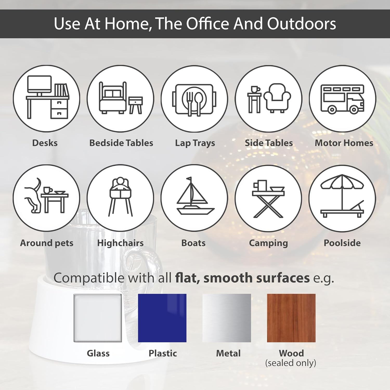 Tablecoaster - the Ultimate Anti-Spill Drink Holder, Jet Black - Black image number 3