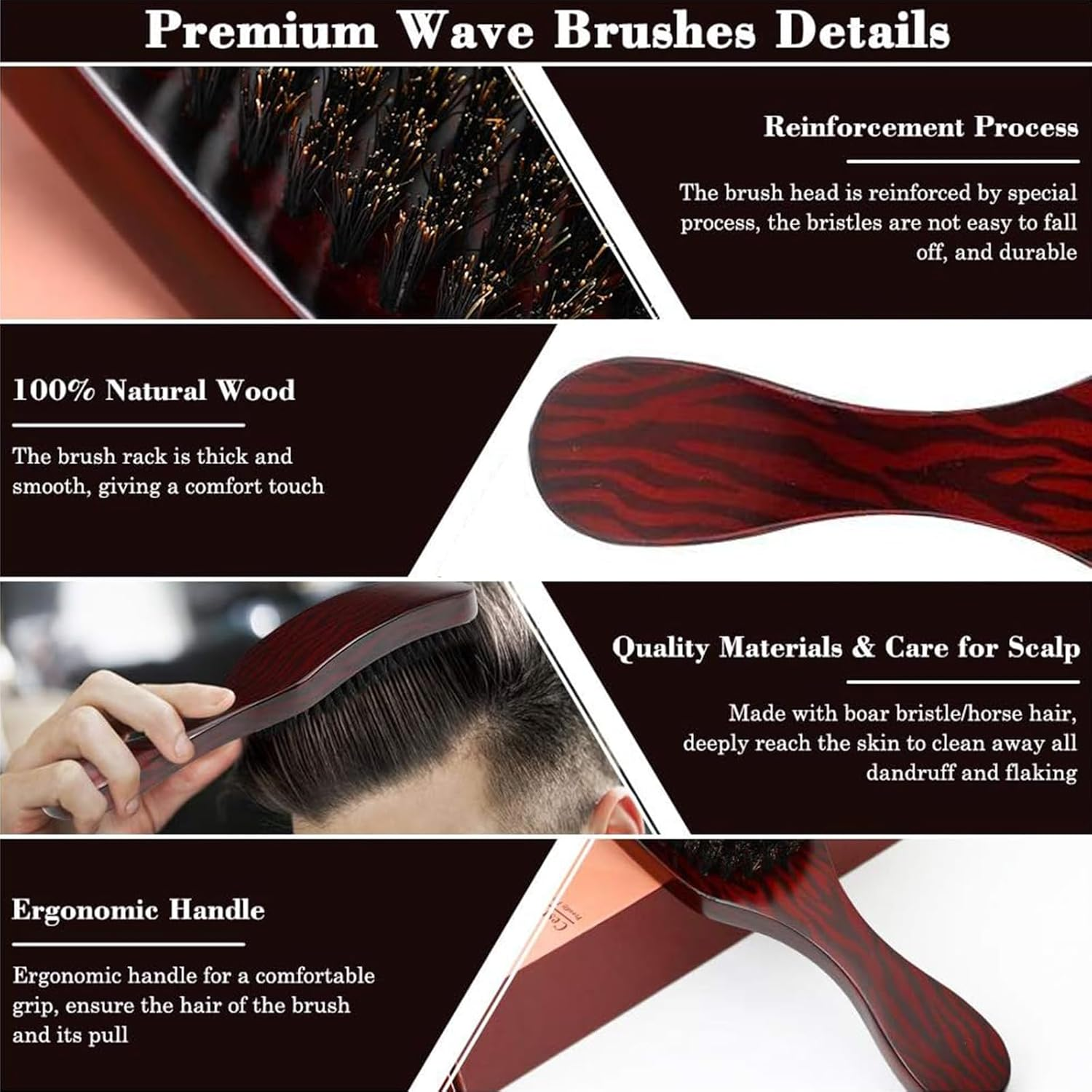 Kzvsiy 2 Pack Boar Bristle Hairbrush and Massage Comb Set, Beard Styling & Hair Detangling, Ideal for Long, Thick, Curly, Wavy, Dry or Damaged Hair, Men and Women image number 2