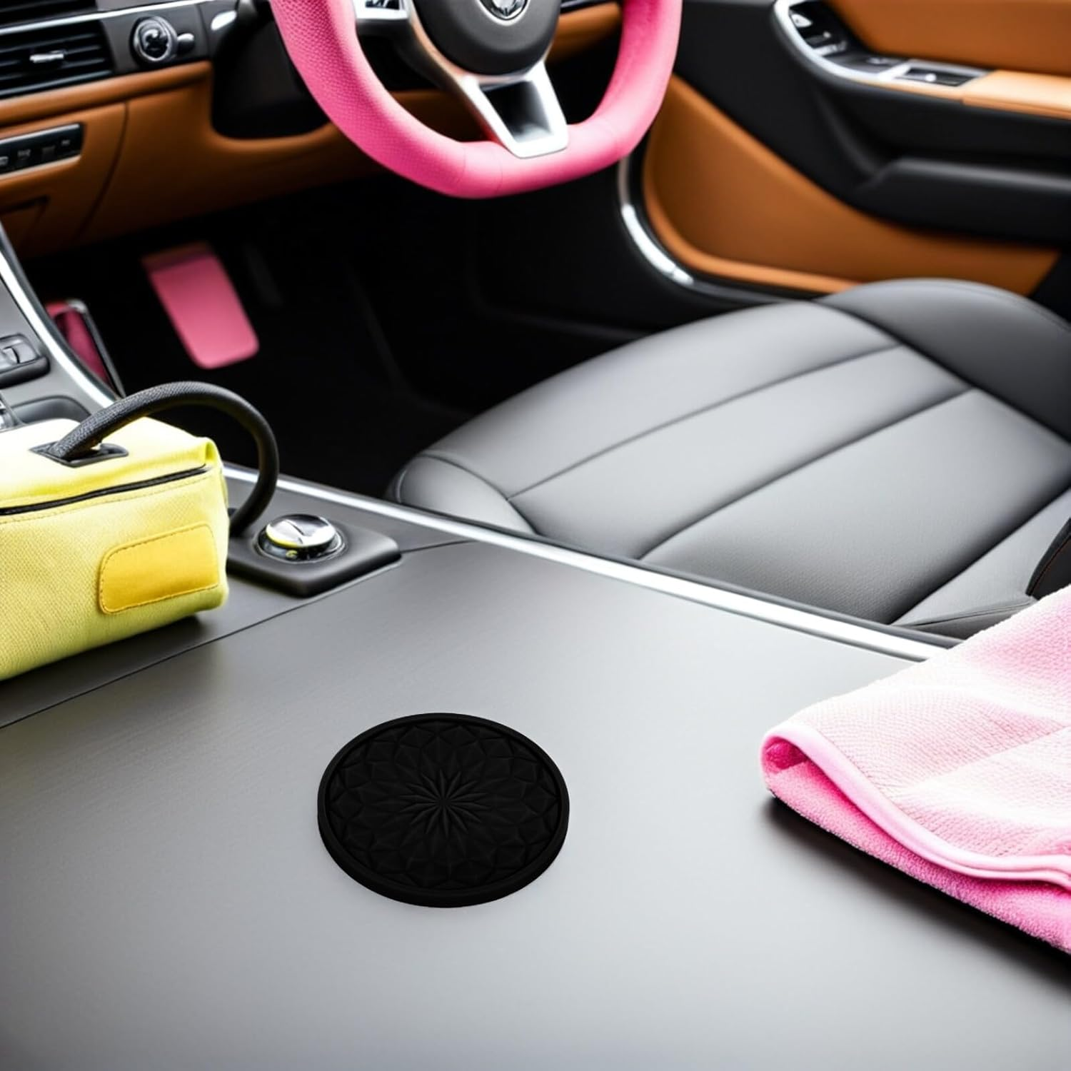 8Pcs Car Coasters Non Slip Design round Mug Mat Car Cup Holder Inserts Drink Holder Insert Interior Accessories for Travel Vehicle image number 3