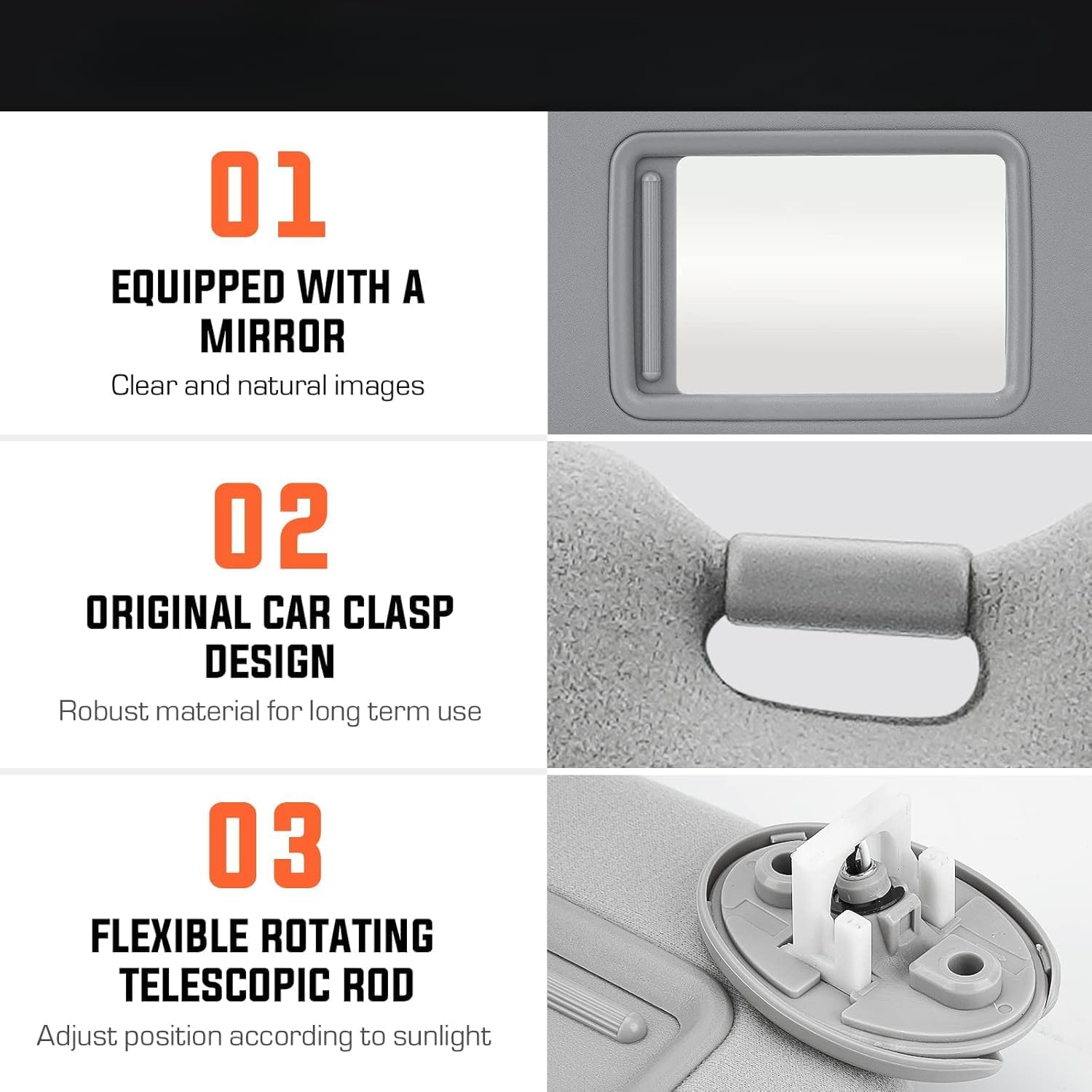 Left Driver Right Passenger Side Sun Visor Replacement Fit for Toyota RAV4 2006 2007 2008 2009 2010 2011 2012 2013 Accessories, Replaces# 74320-42501-B2, 74310-42452-B2 (Driver Side) image number 5