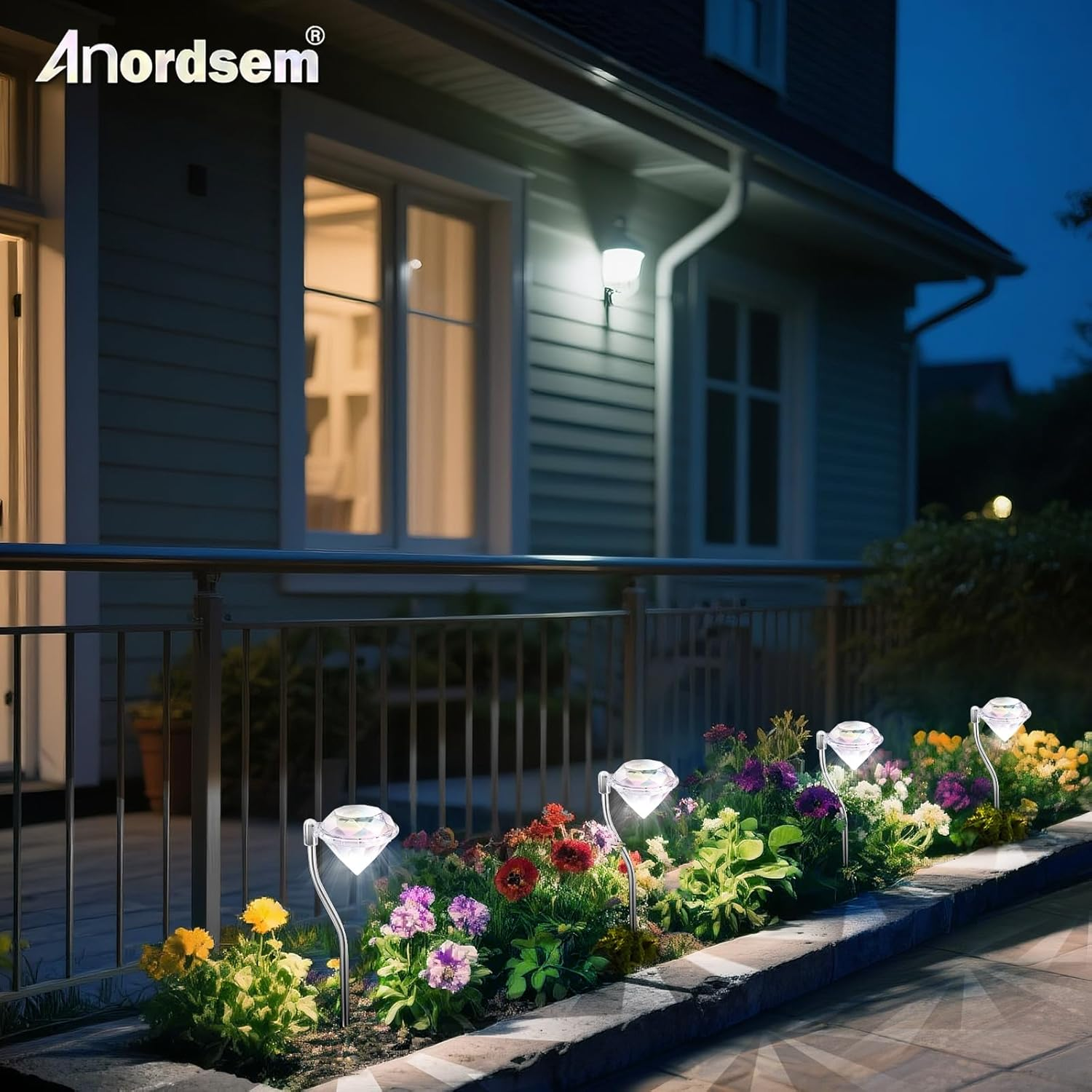 Anordsem Solar Lights for Outdoor Balcony Decoration: Garden Decoration for Outdoor Weatherproof LED Diamond Solar Lights - White Light Lighting Solar Lights Outdoor Garden Decoration Gift for Women - White image number 3
