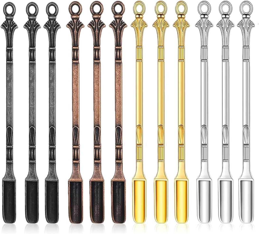 Mini Spoon, Mini Shovel Spoon，12 PCS Mini Medicine Spoon Metal Retro Shovel Powder Spoon Smoke Shovel Medicine Dosing Spoon Small Spoons for Accurate Dosing(4Color, 3.14In) image number 2